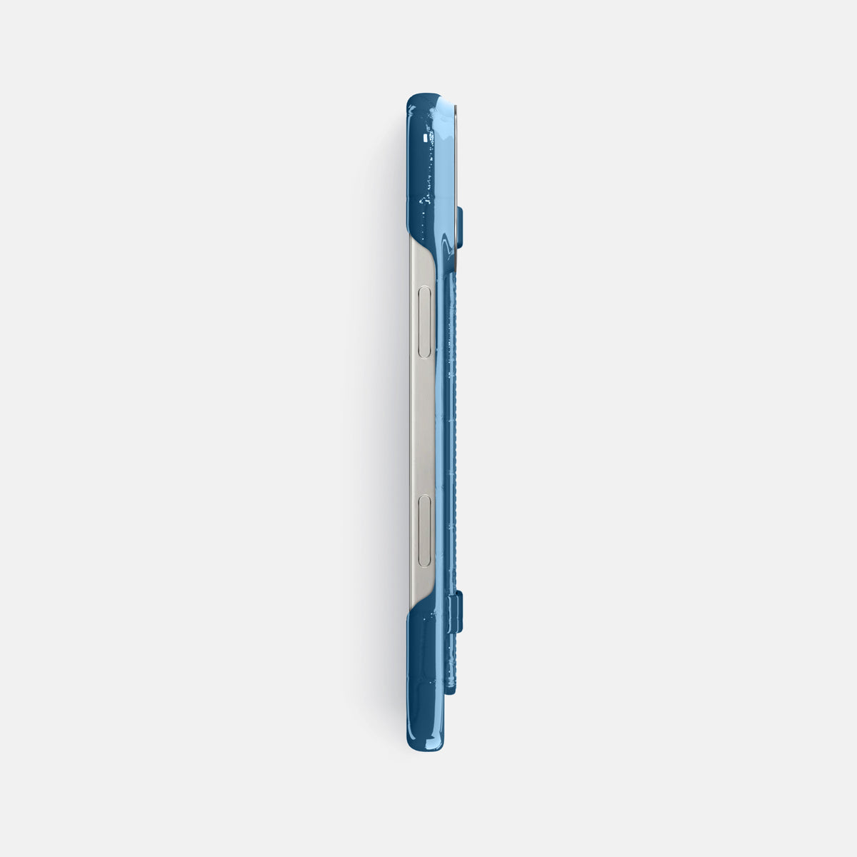 turqoise-blue iPhone 16 Pro Max Handle Case Shiny Alligator with Steel Metal -3 | turqoise-blue-Steel