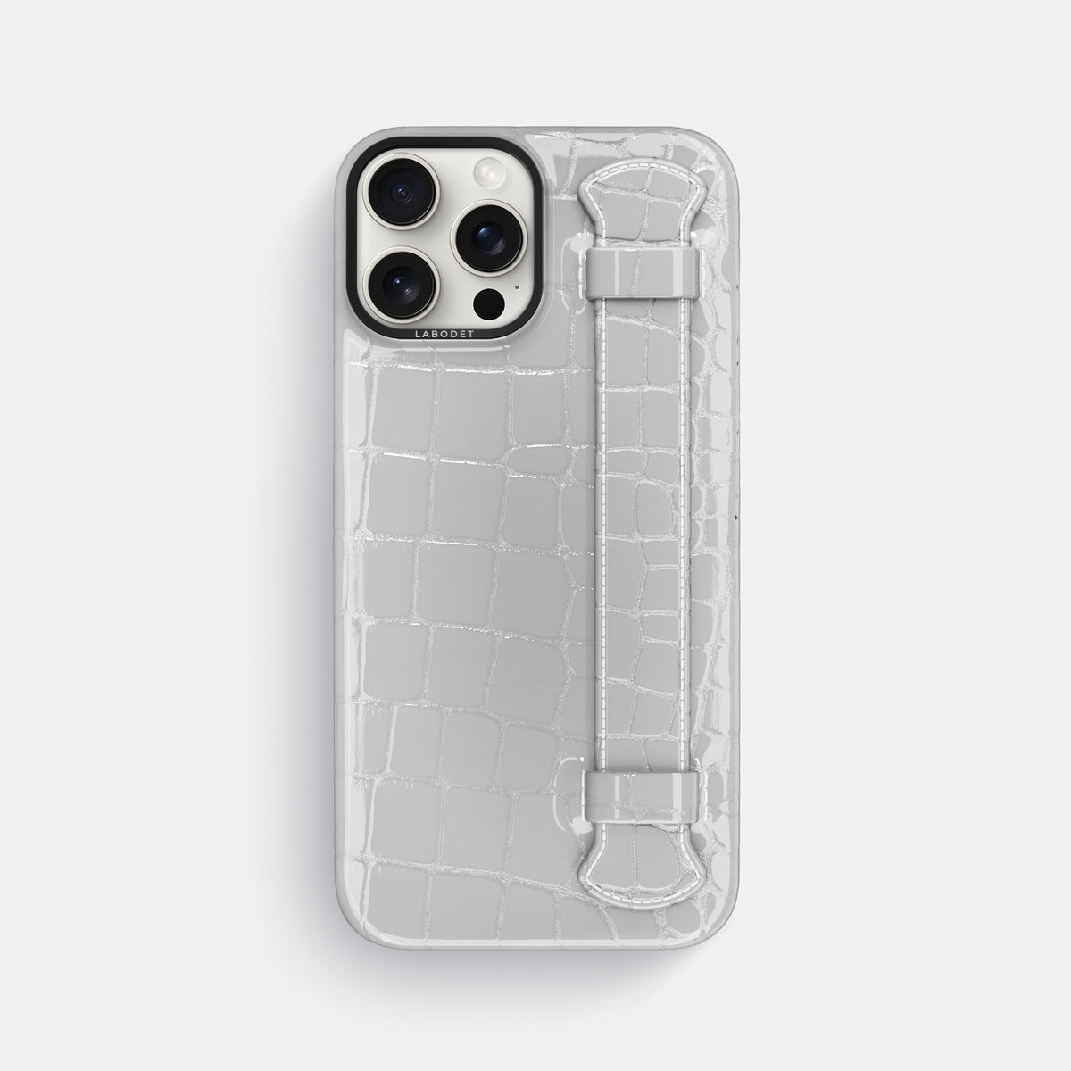 White iPhone 16 Pro Max Handle Case Shiny Alligator with Black Metal -1 | White-Black