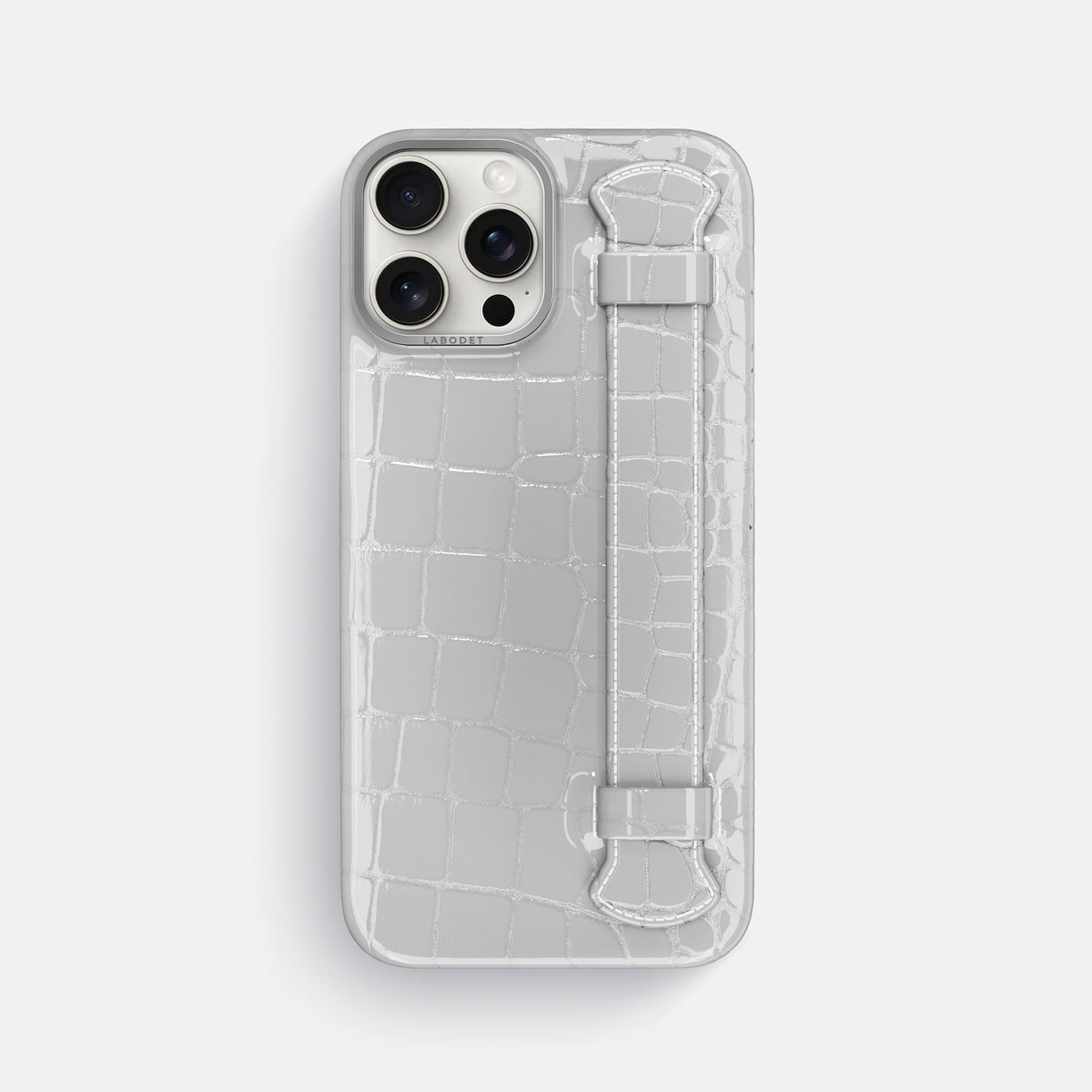 White iPhone 16 Pro Max Handle Case Shiny Alligator with Steel Metal -1 | White-Steel