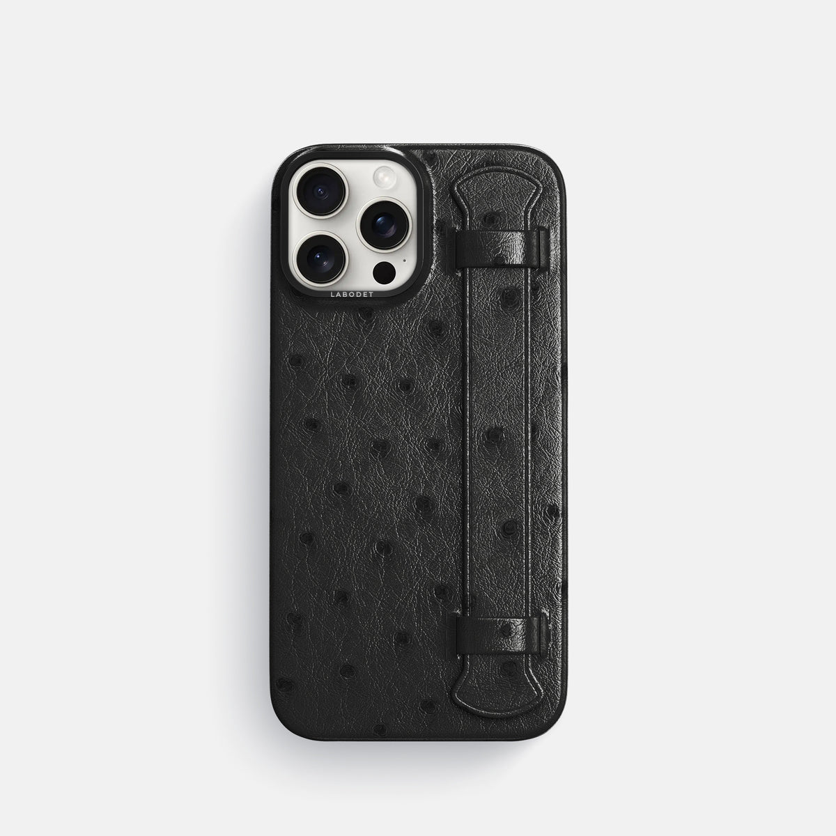 Black iPhone 16 Pro Handle Case Ostrich with Black Metal -1 | Black-Black