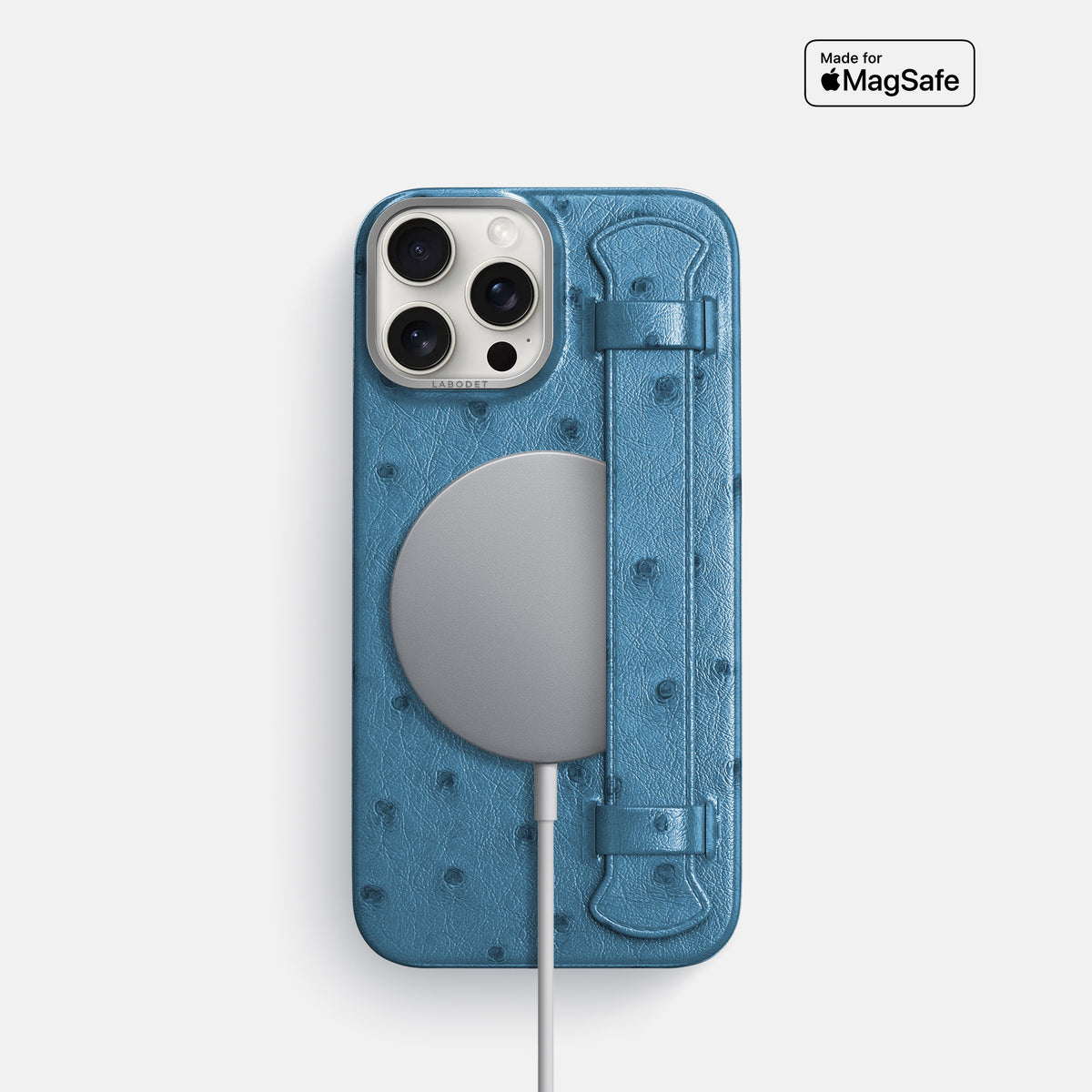 Blue-Jeans iPhone 16 Pro Handle Case Ostrich with Steel Metal -5 | Blue-Jeans-Steel