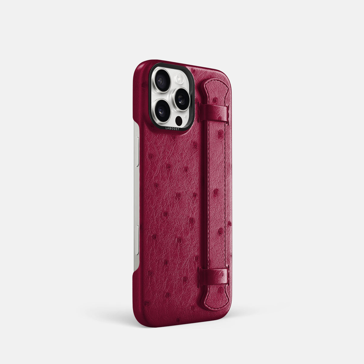 Bordeaux iPhone 16 Pro Handle Case Ostrich with Black Metal -2 | Bordeaux-Black