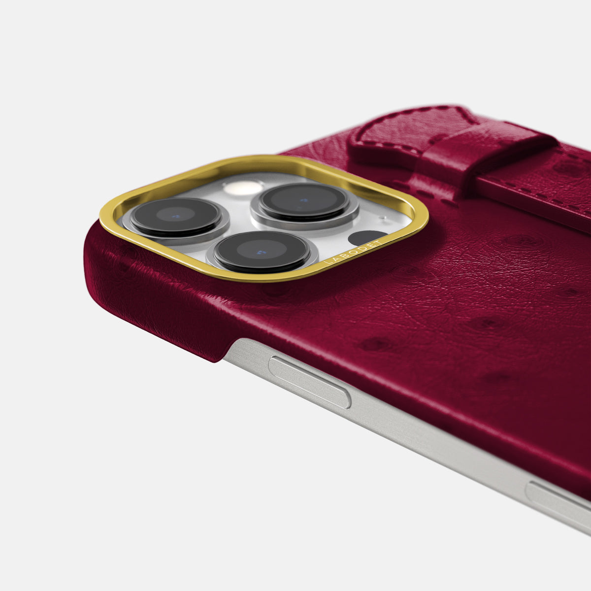 Bordeaux iPhone 16 Pro Handle Case Ostrich with Gold Metal -6 | Bordeaux-Gold