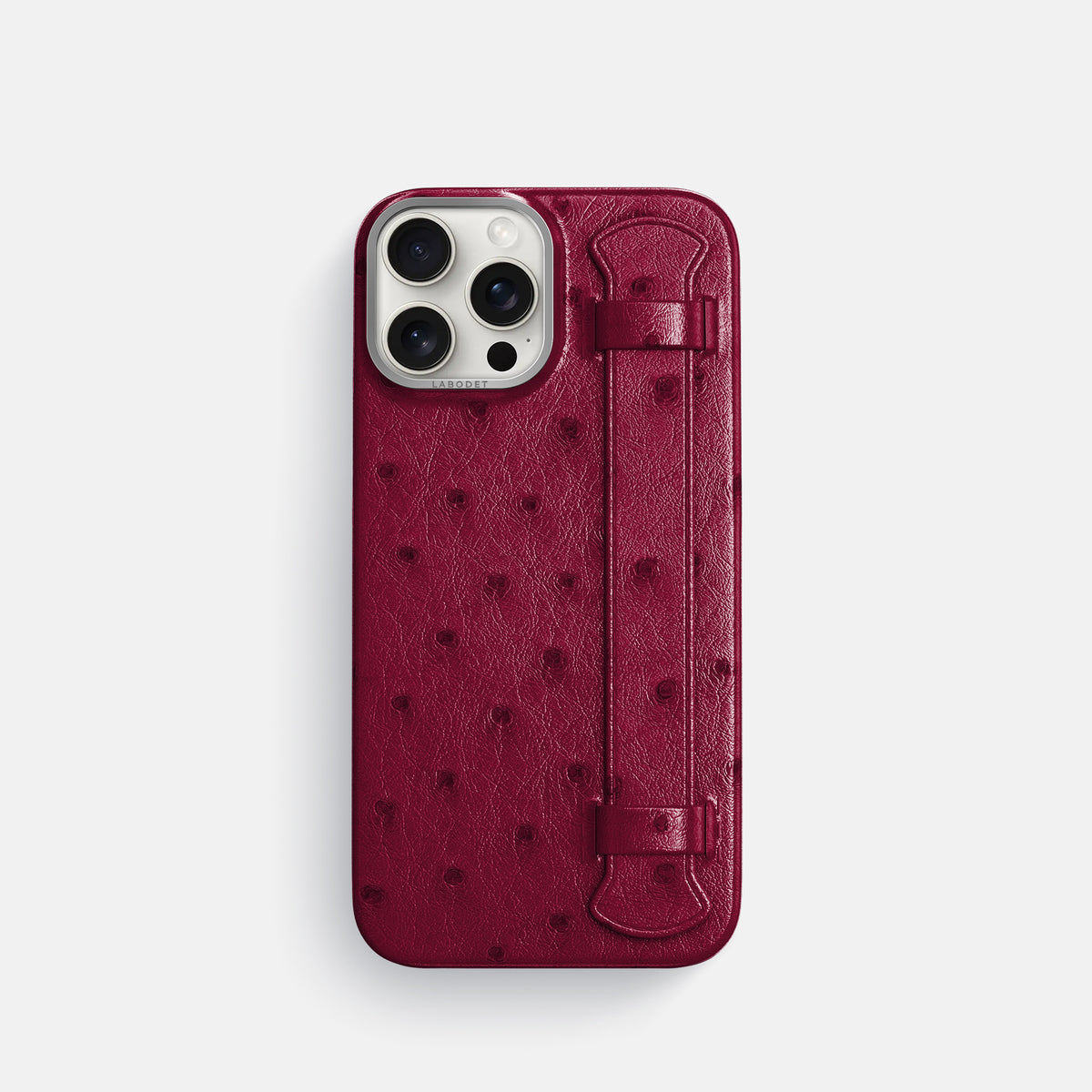 Bordeaux iPhone 16 Pro Handle Case Ostrich with Steel Metal -1 | Bordeaux-Steel