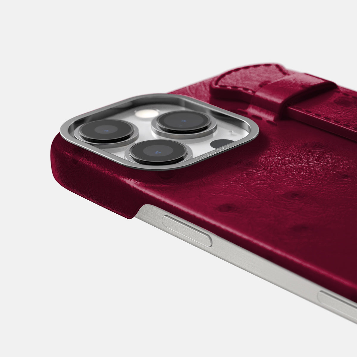 Bordeaux iPhone 16 Pro Handle Case Ostrich with Steel Metal -6 | Bordeaux-Steel