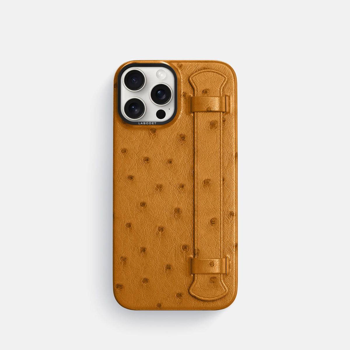 Chestnut iPhone 16 Pro Handle Case Ostrich with Black Metal -1 | Chestnut-Black