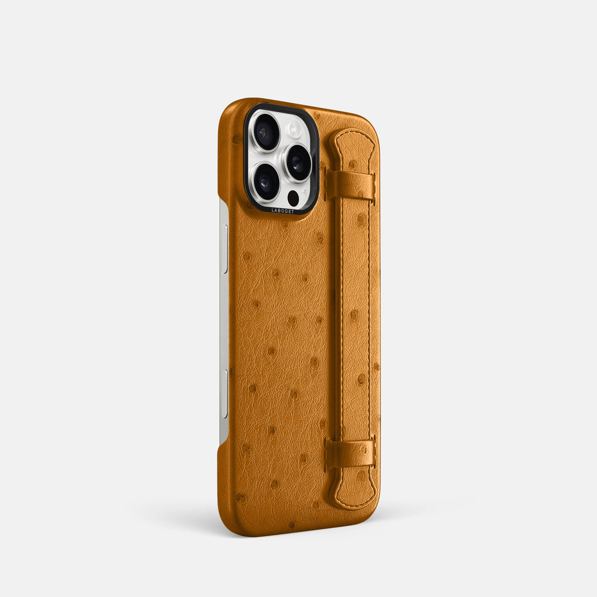 Chestnut iPhone 16 Pro Handle Case Ostrich with Black Metal -2 | Chestnut-Black