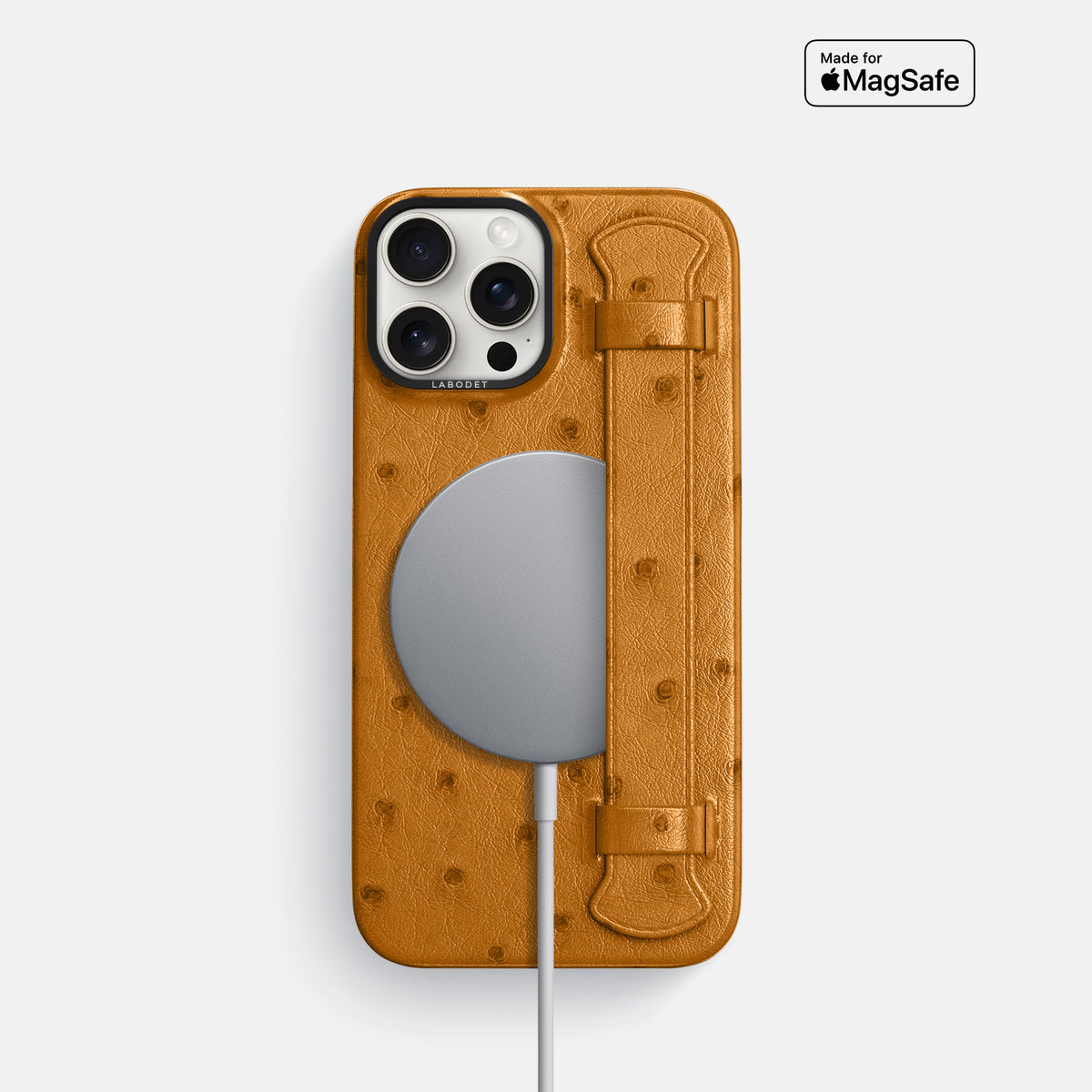 Chestnut iPhone 16 Pro Handle Case Ostrich with Black Metal -5 | Chestnut-Black