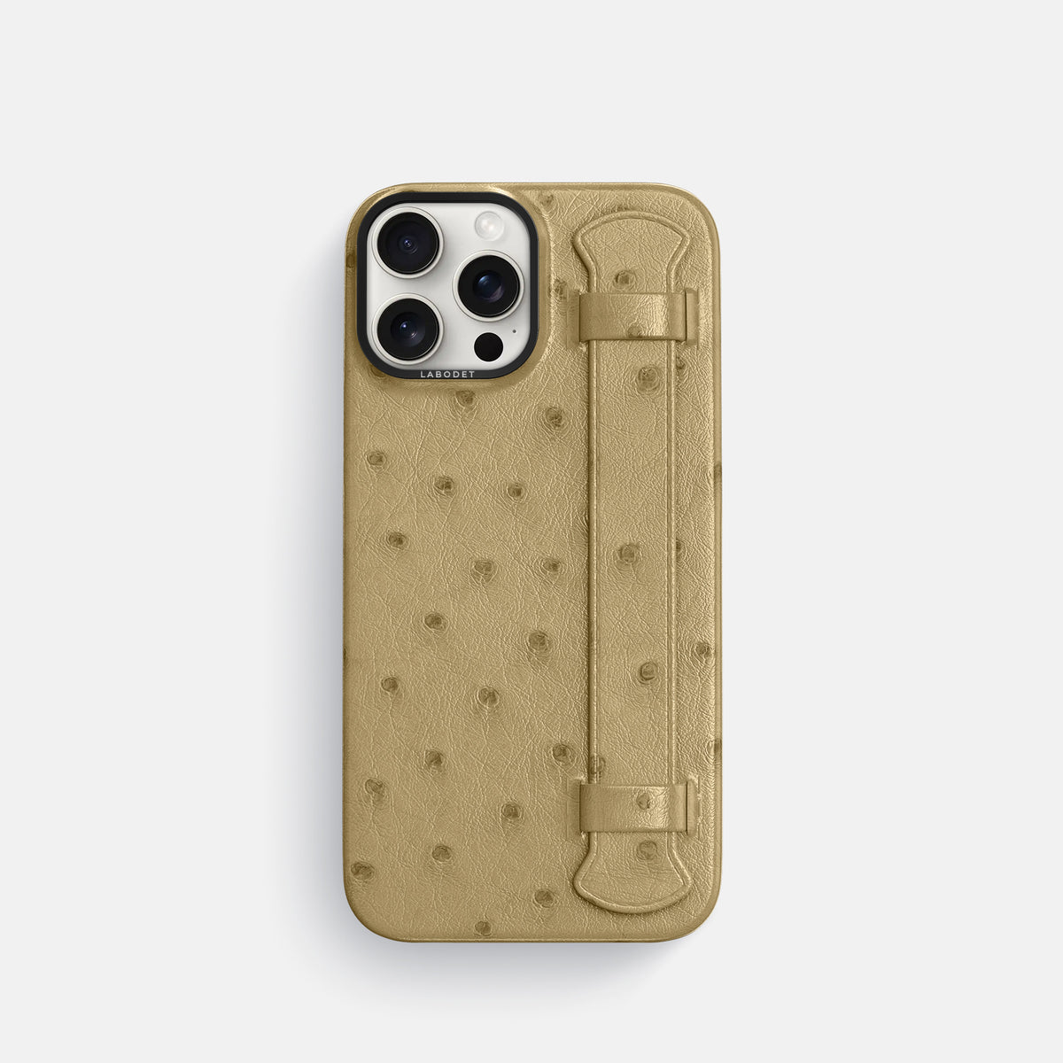Desert-Sand iPhone 16 Pro Handle Case Ostrich with Black Metal -1 | Desert-Sand-Black