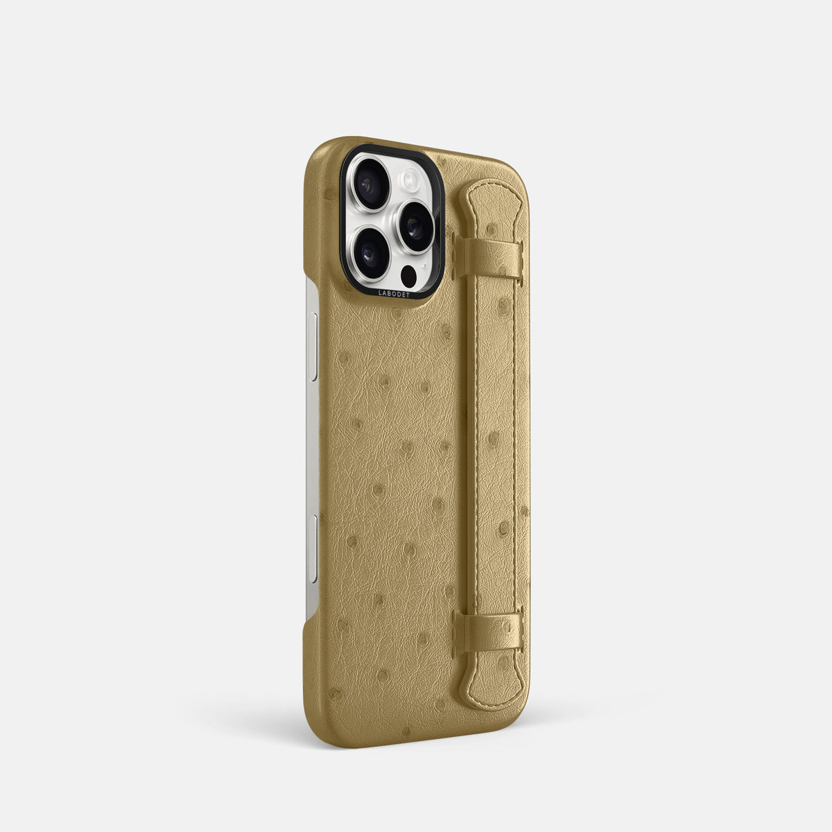 Desert-Sand iPhone 16 Pro Handle Case Ostrich with Black Metal -2 | Desert-Sand-Black