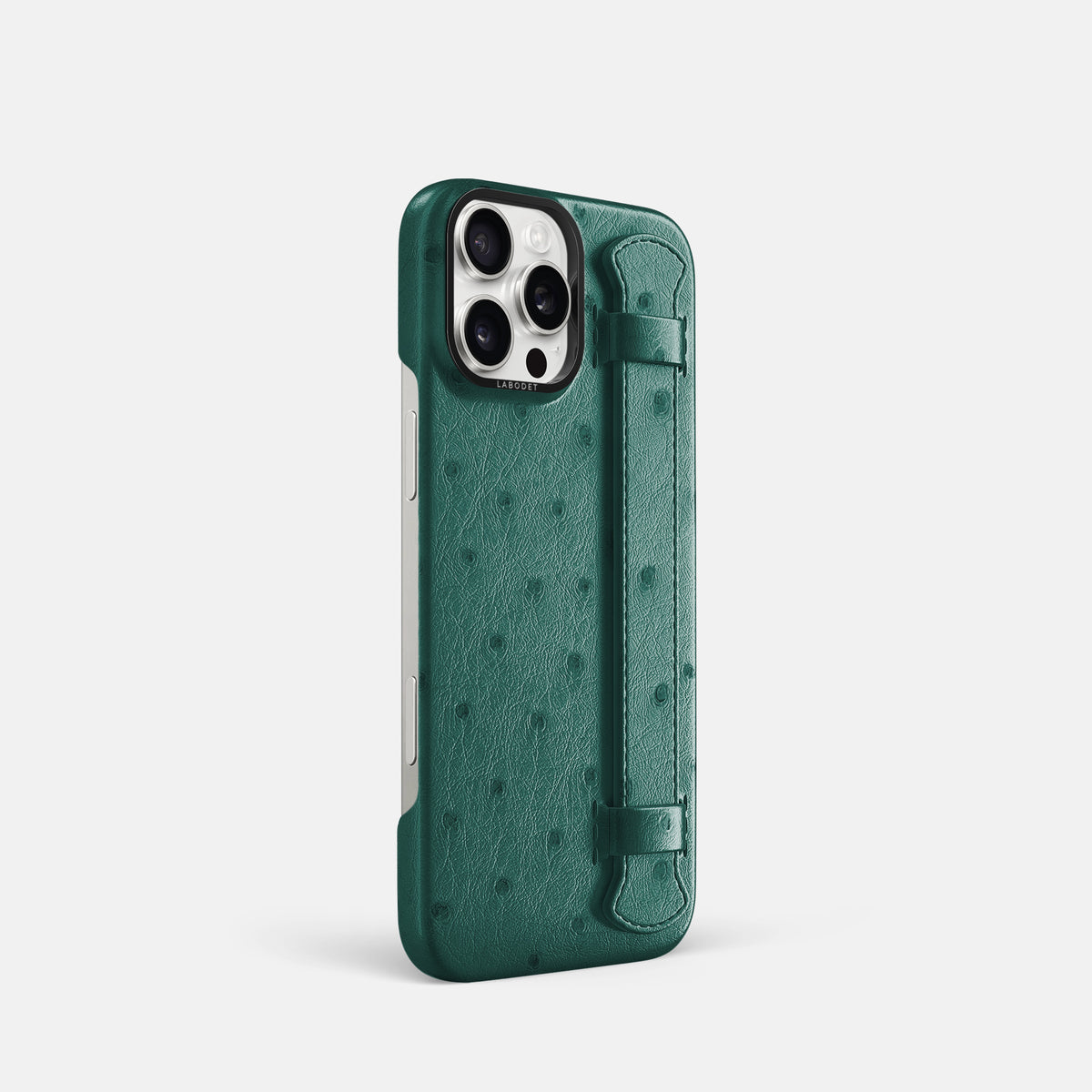 Forest-Green iPhone 16 Pro Handle Case Ostrich with Black Metal -2 | Forest-Green-Black