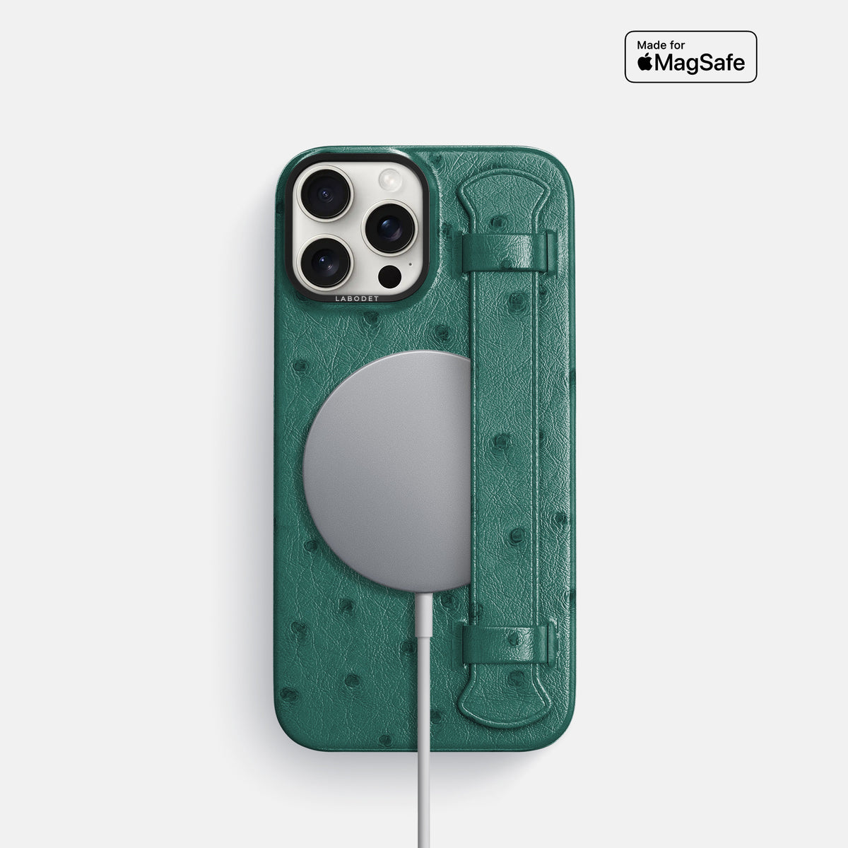 Forest-Green iPhone 16 Pro Handle Case Ostrich with Black Metal -5 | Forest-Green-Black