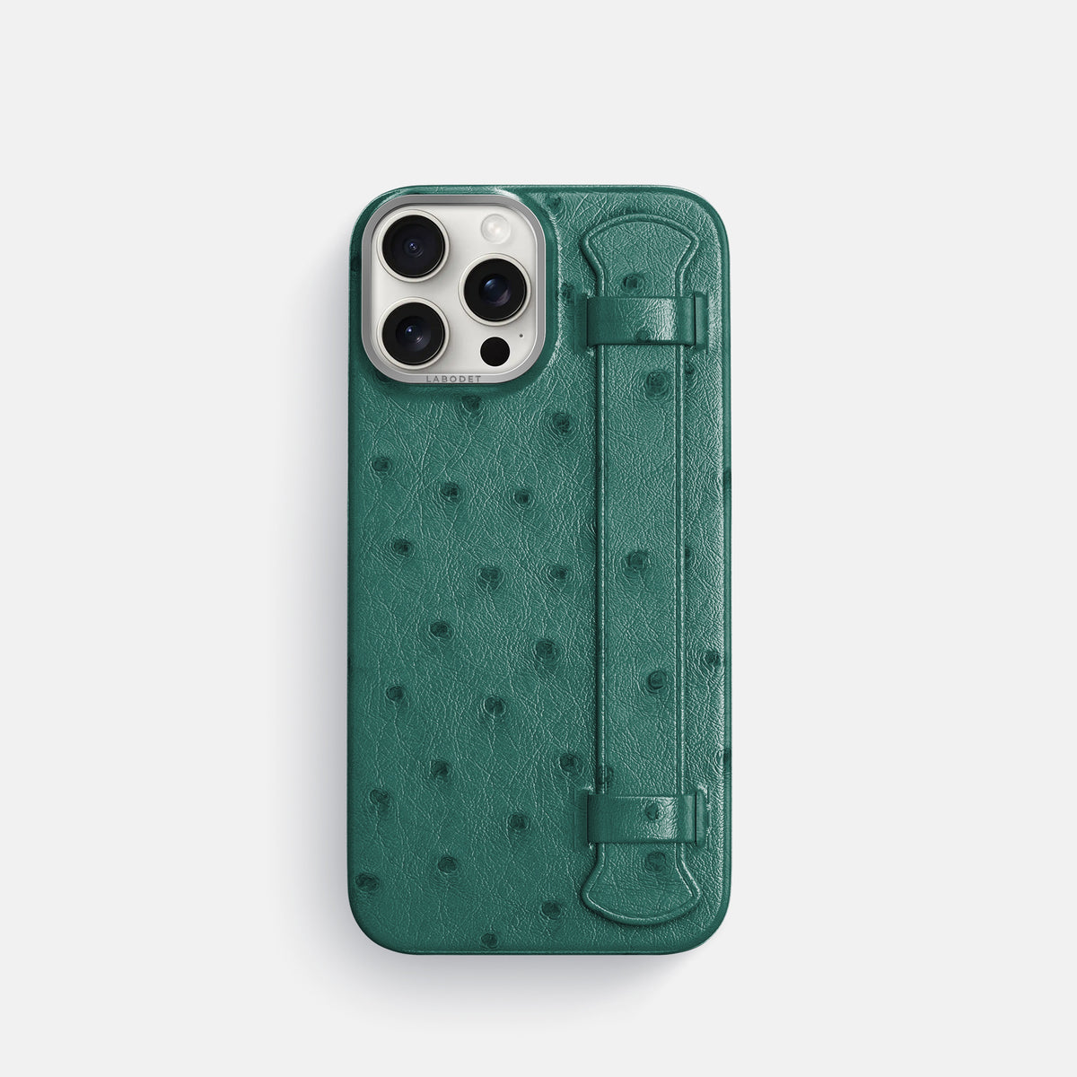 Forest-Green iPhone 16 Pro Handle Case Ostrich with Steel Metal -1 | Forest-Green-Steel