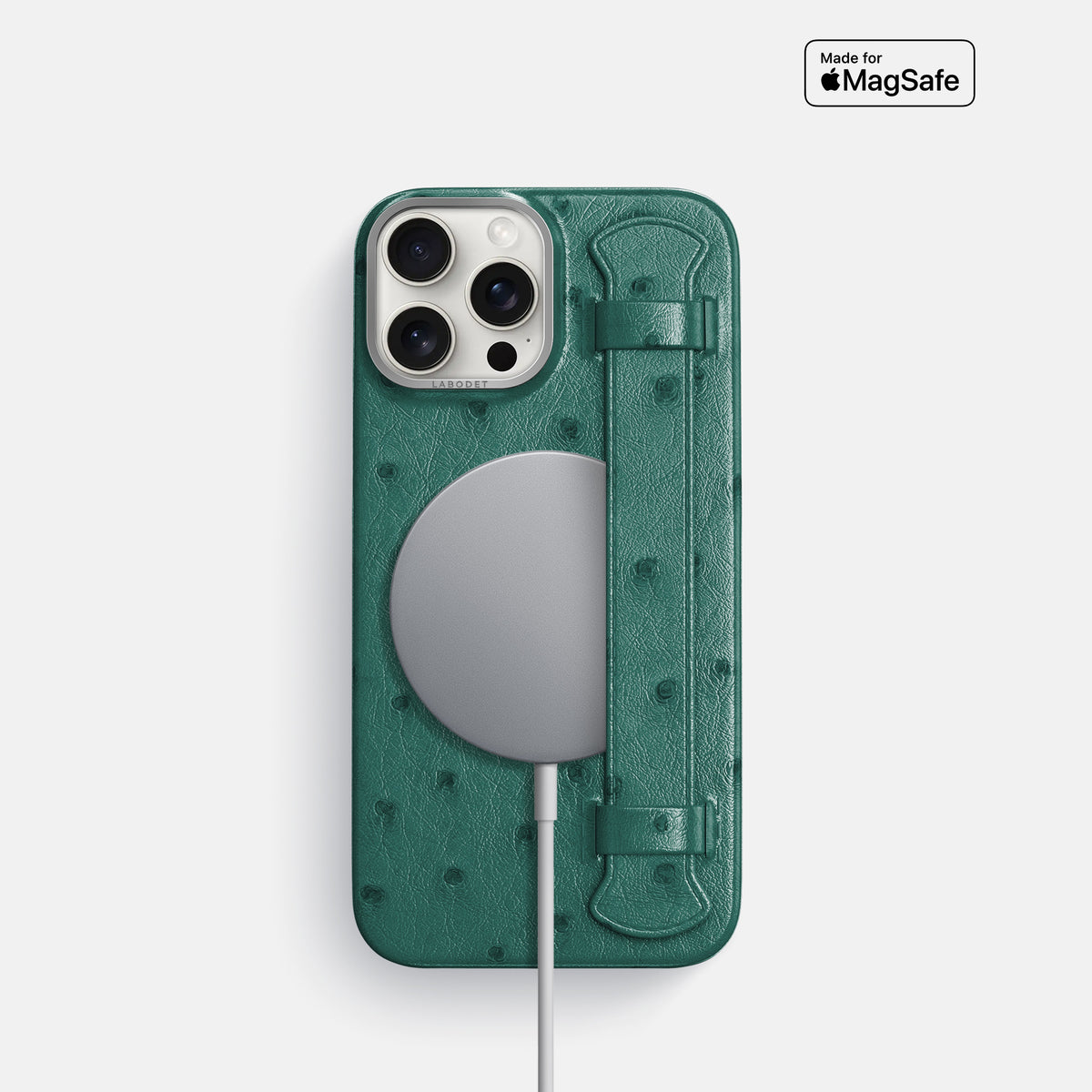Forest-Green iPhone 16 Pro Handle Case Ostrich with Steel Metal -5 | Forest-Green-Steel