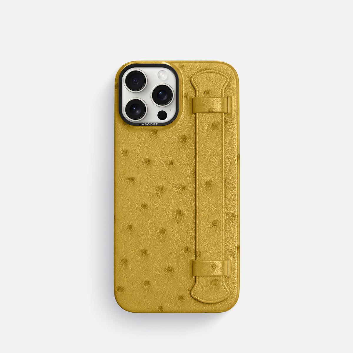 Gold iPhone 16 Pro Handle Case Ostrich with Black Metal -1 | Gold-Black