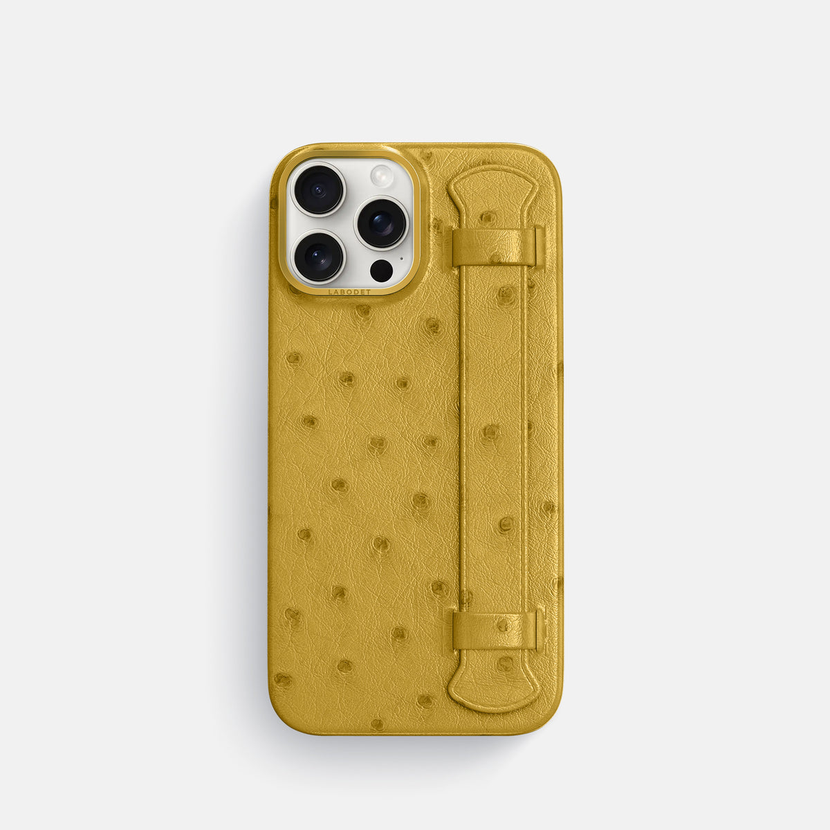 Gold iPhone 16 Pro Handle Case Ostrich with Gold Metal -1 | Gold-Gold