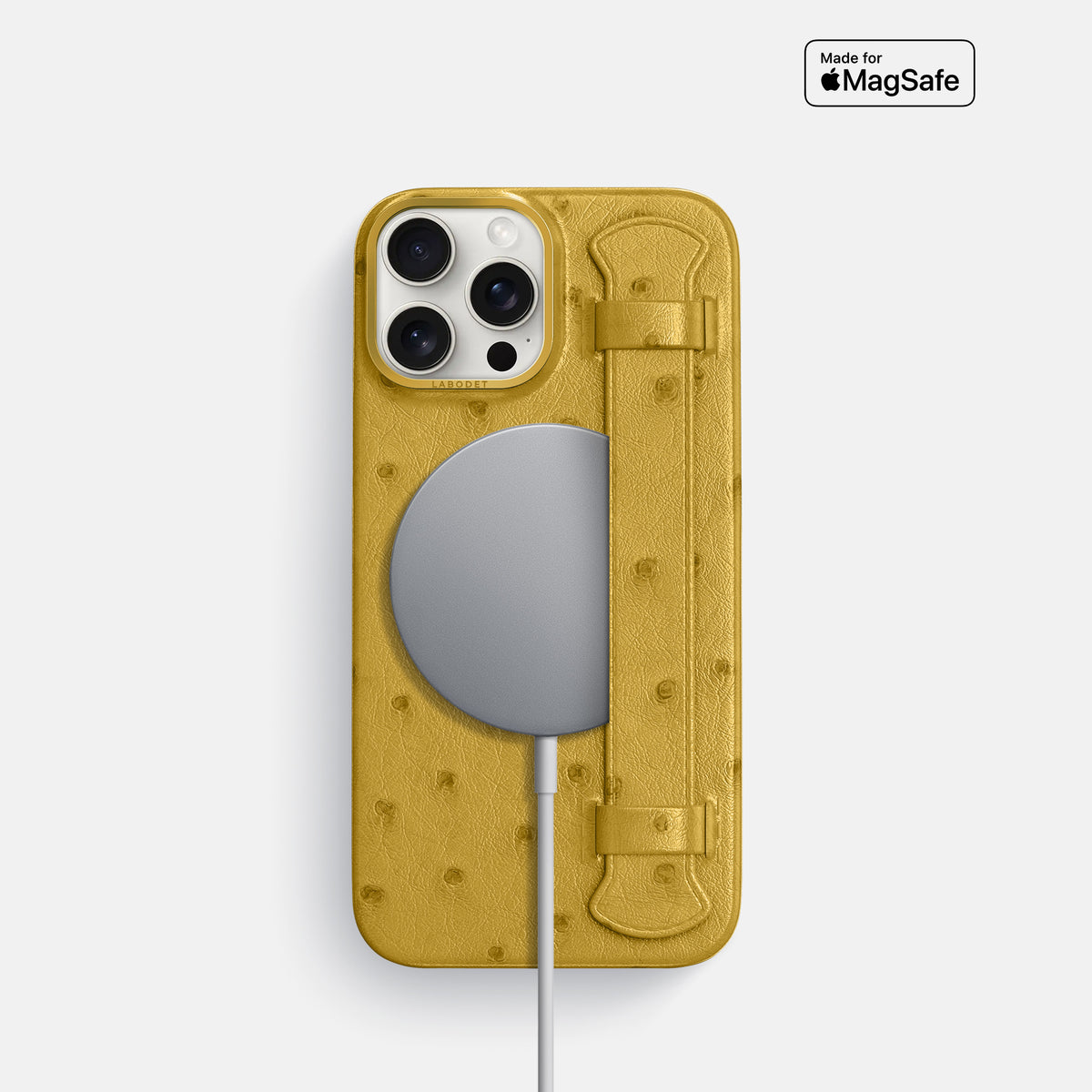 Gold iPhone 16 Pro Handle Case Ostrich with Gold Metal -5 | Gold-Gold