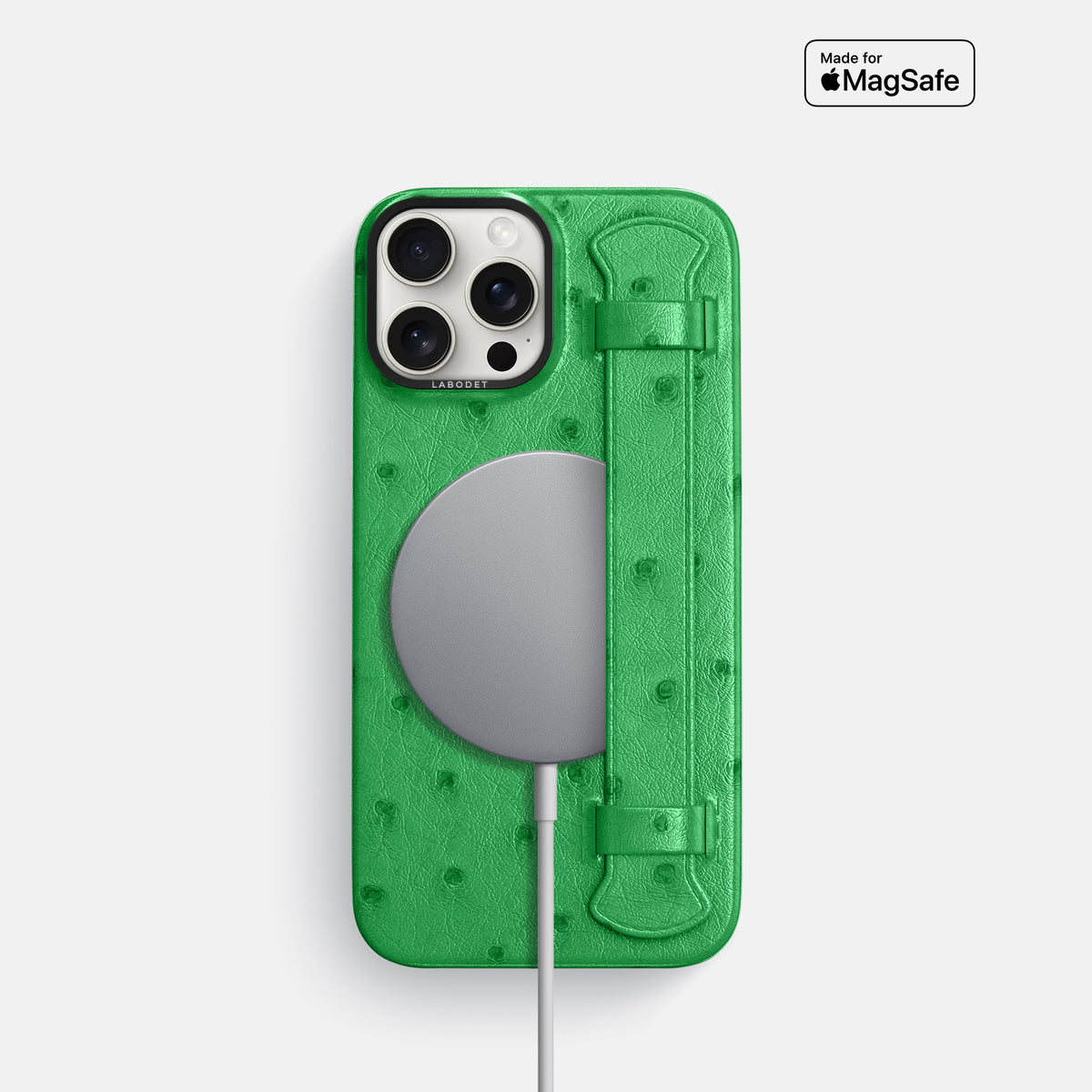 Kentucky Green iPhone 16 Pro Handle Case Ostrich with Black Metal -5 | Kentucky-Green-Black