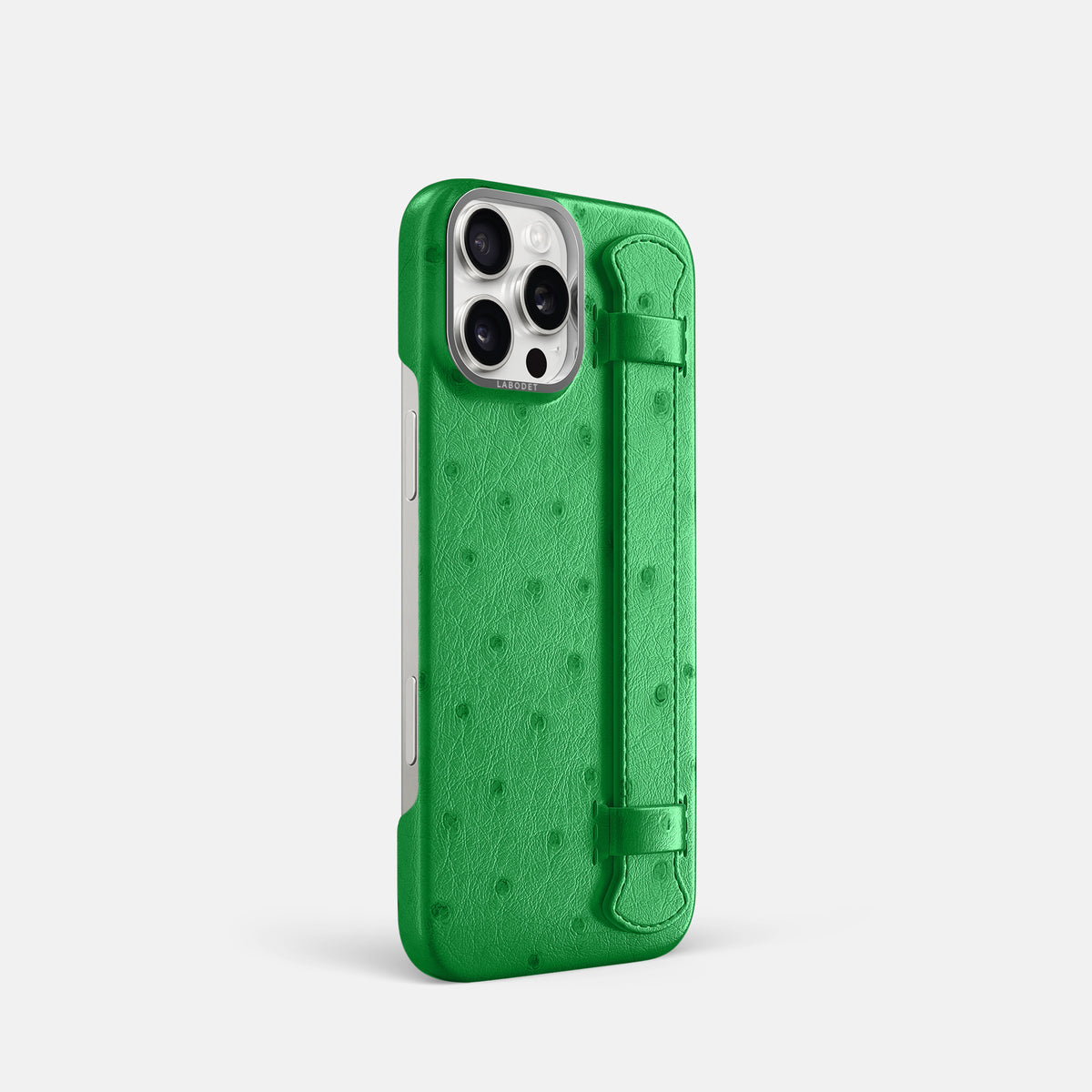 Kentucky Green iPhone 16 Pro Handle Case Ostrich with Steel Metal -2 | Kentucky-Green-Steel