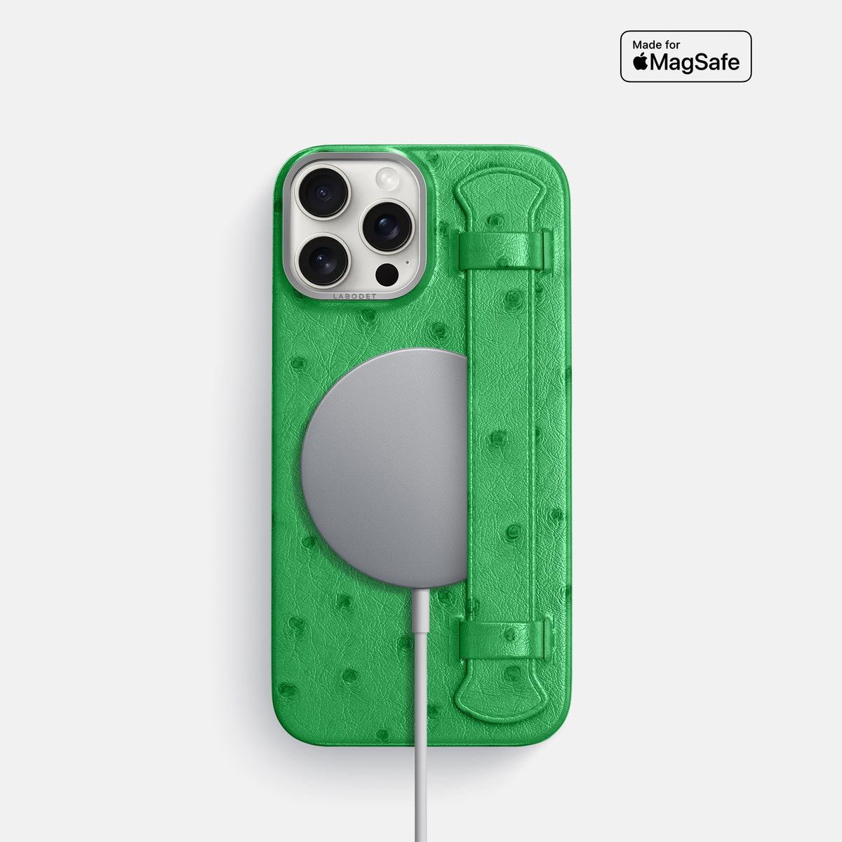 Kentucky Green iPhone 16 Pro Handle Case Ostrich with Steel Metal -5 | Kentucky-Green-Steel