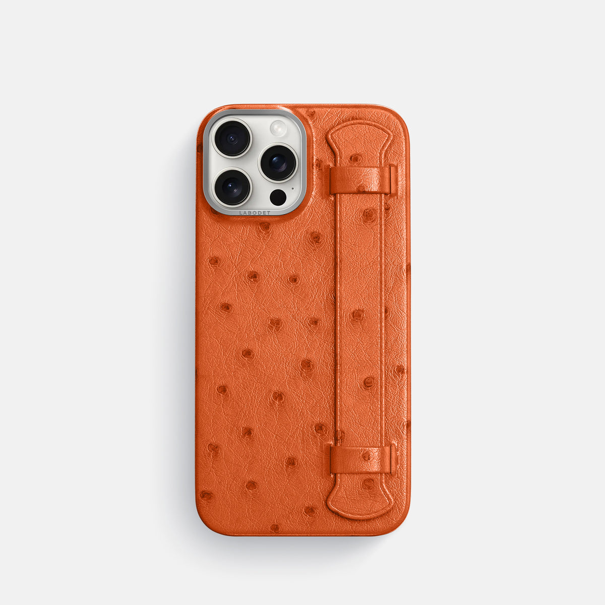 Orange iPhone 16 Pro Handle Case Ostrich with Steel Metal -1 | Orange-Steel