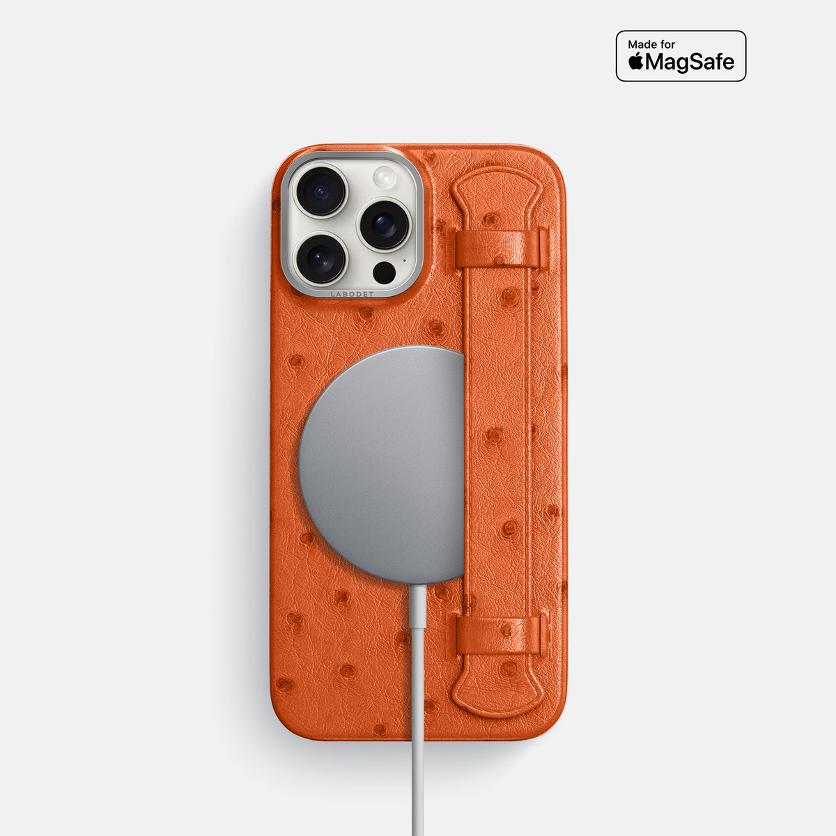 Orange iPhone 16 Pro Handle Case Ostrich with Steel Metal -5 | Orange-Steel