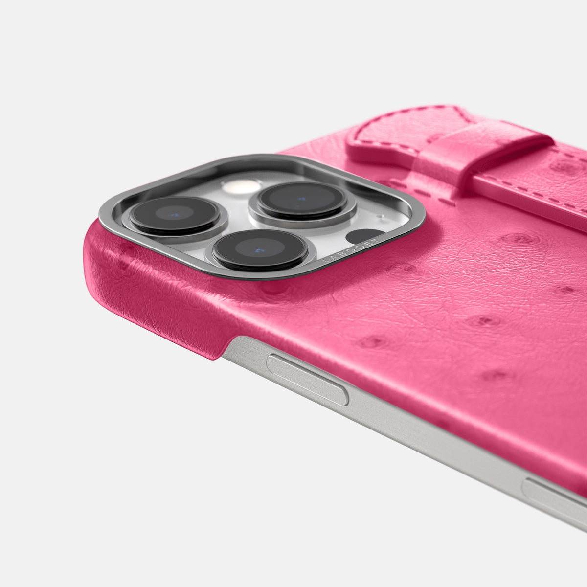 Pink iPhone 16 Pro Handle Case Ostrich with Steel Metal -6 | Pink-Steel