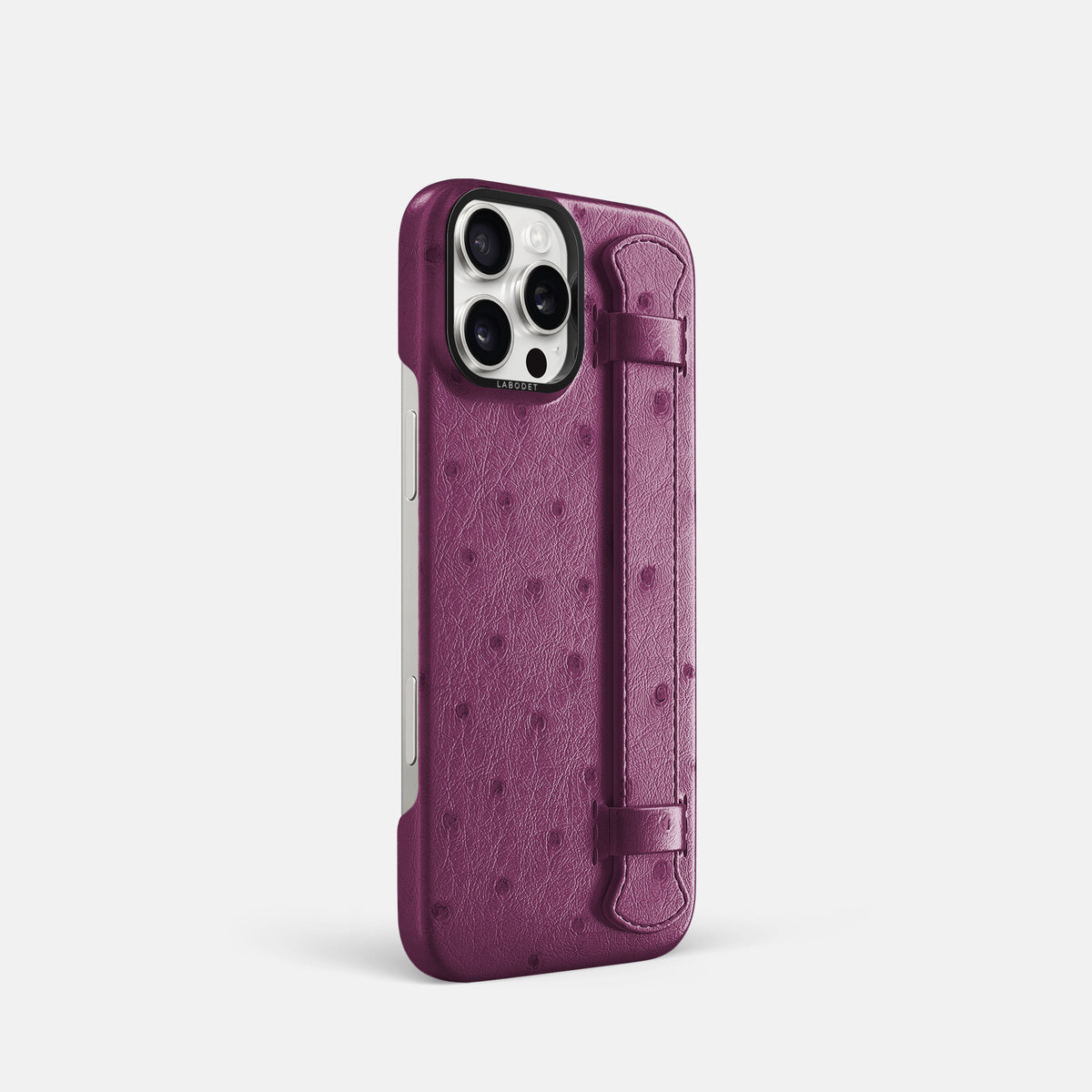 Purple iPhone 16 Pro Handle Case Ostrich with Black Metal -2 | Purple-Black