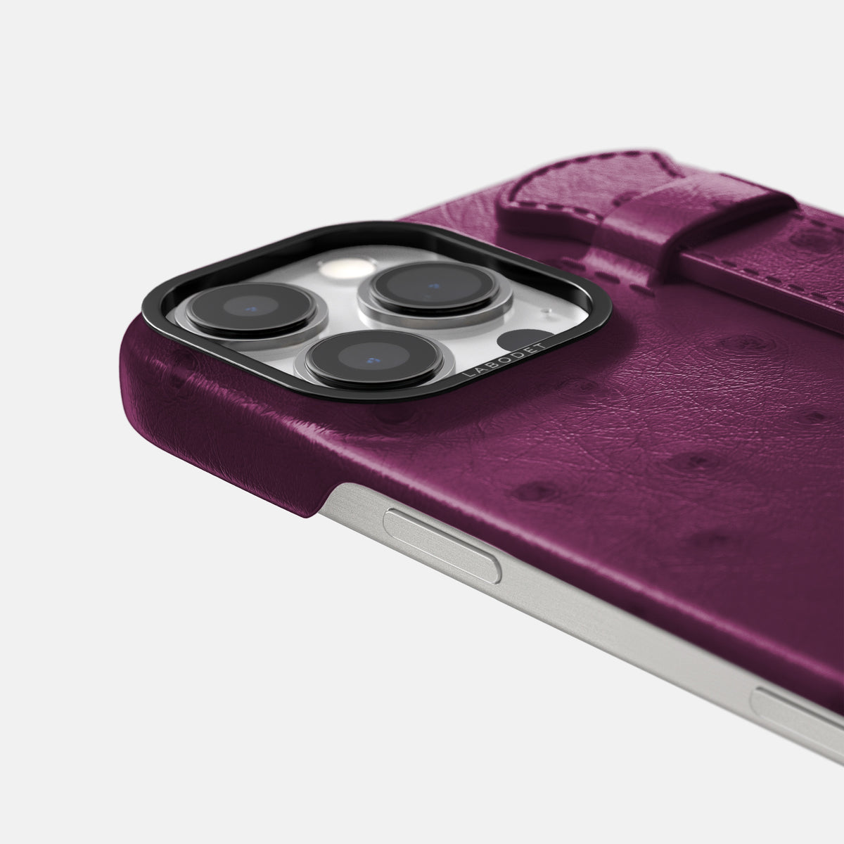 Purple iPhone 16 Pro Handle Case Ostrich with Black Metal -6 | Purple-Black