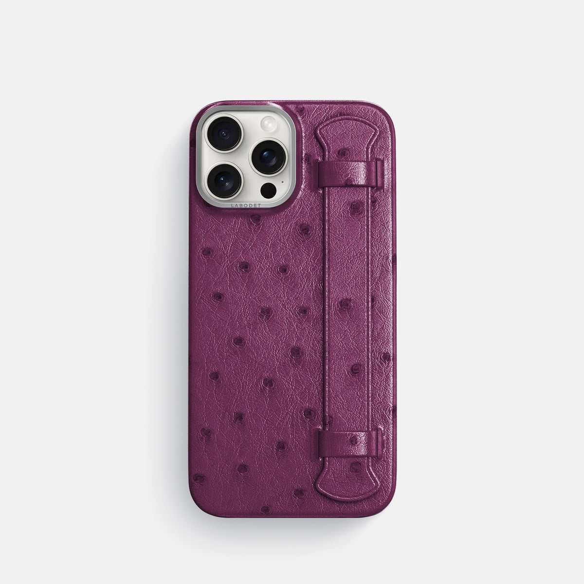 Purple iPhone 16 Pro Handle Case Ostrich with Steel Metal -1 | Purple-Steel