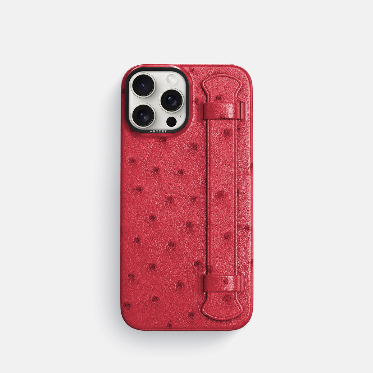 Red iPhone 16 Pro Handle Case Ostrich with Black Metal -1 | Red-Black
