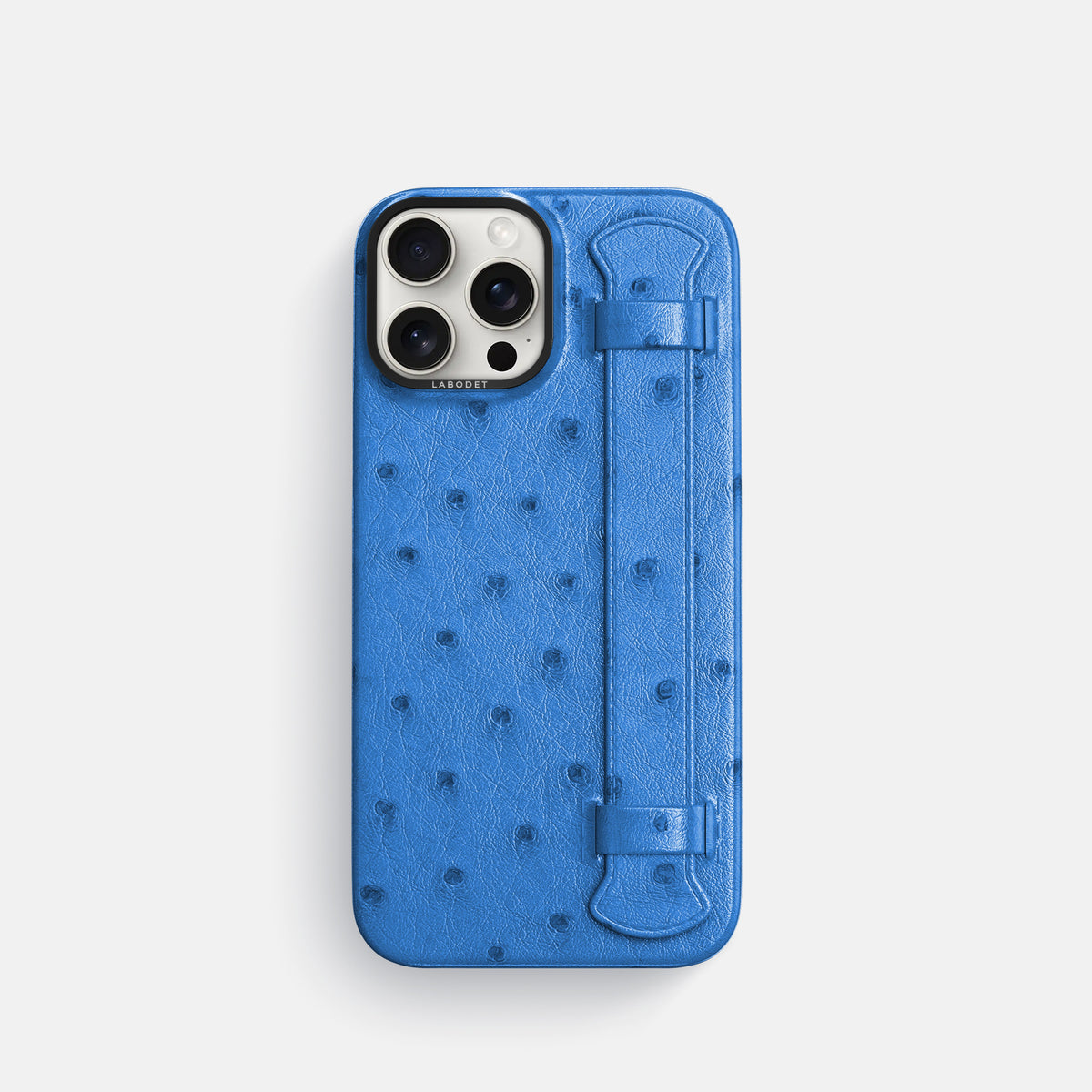 Royal-Blue iPhone 16 Pro Handle Case Ostrich with Black Metal -1 | Royal-Blue-Black