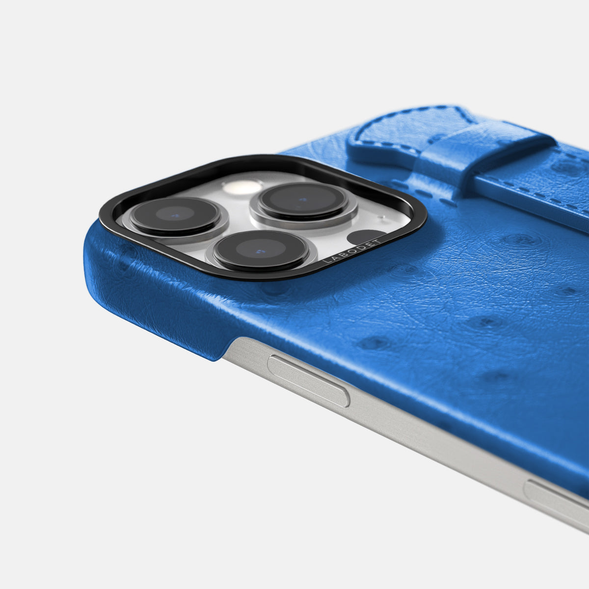Royal-Blue iPhone 16 Pro Handle Case Ostrich with Black Metal -6 | Royal-Blue-Black