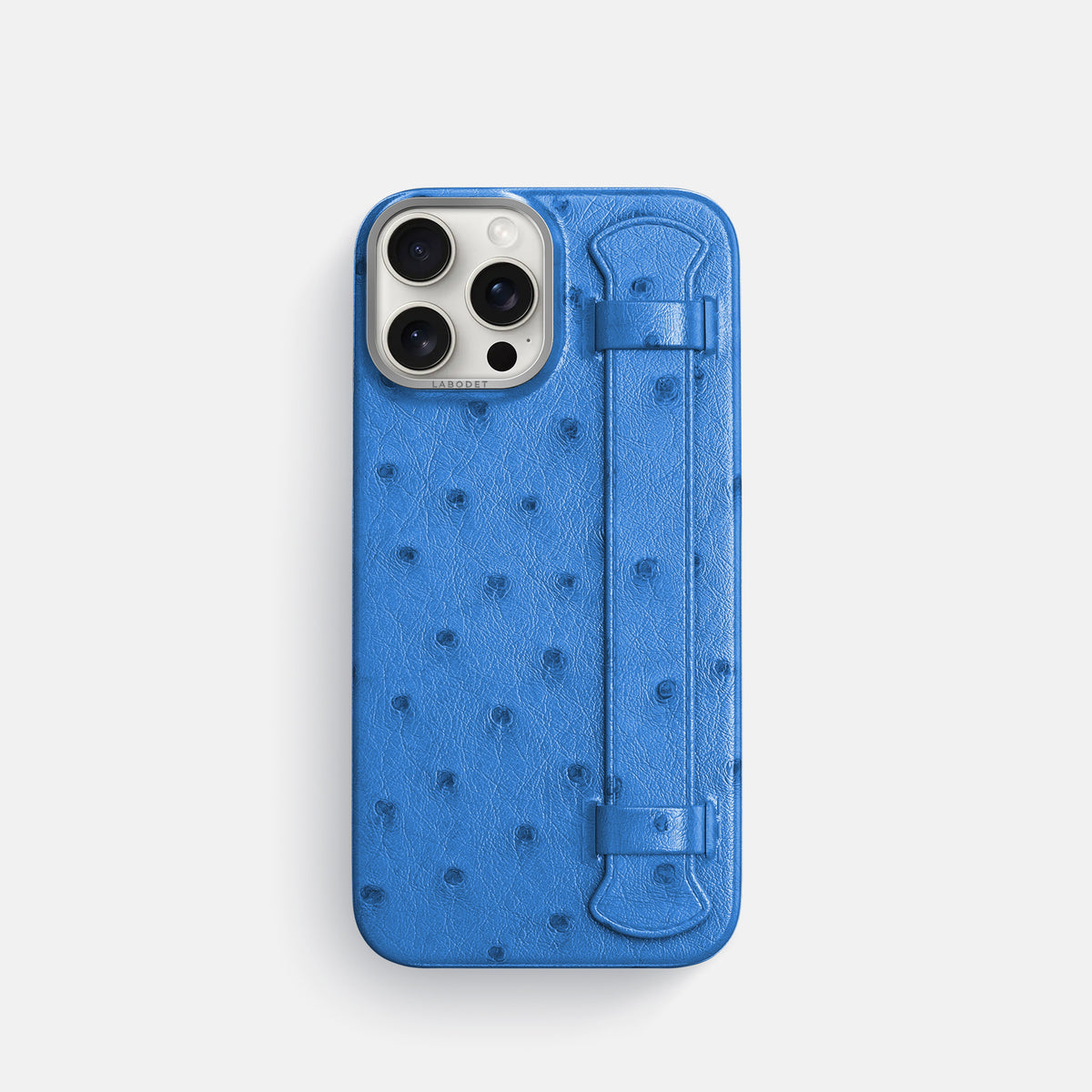 Royal-Blue iPhone 16 Pro Handle Case Ostrich with Steel Metal -1 | Royal-Blue-Steel