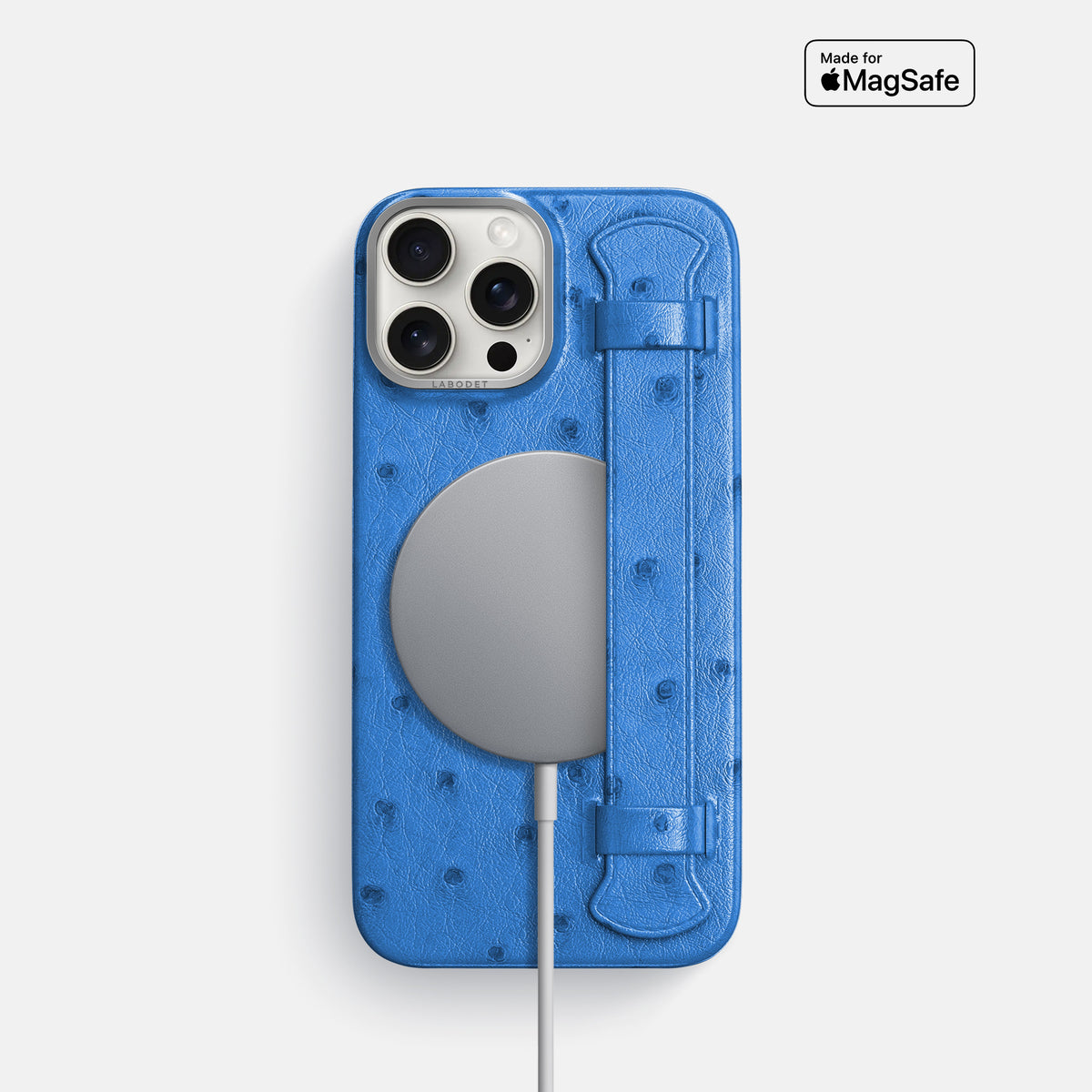 Royal-Blue iPhone 16 Pro Handle Case Ostrich with Steel Metal -5 | Royal-Blue-Steel
