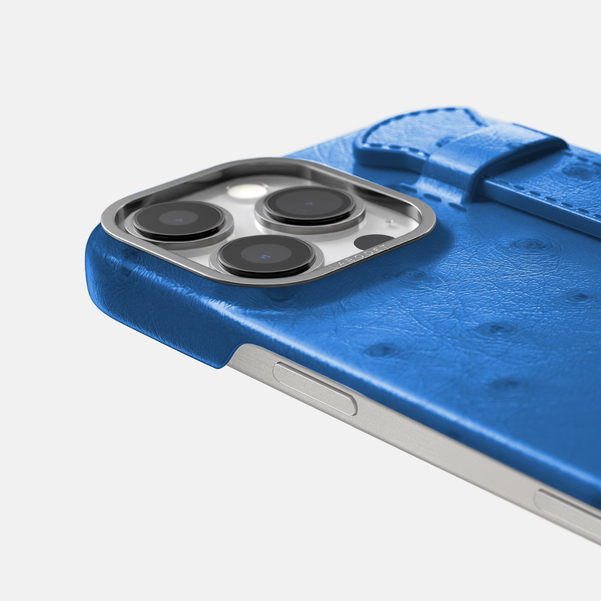 Royal-Blue iPhone 16 Pro Handle Case Ostrich with Steel Metal -6 | Royal-Blue-Steel