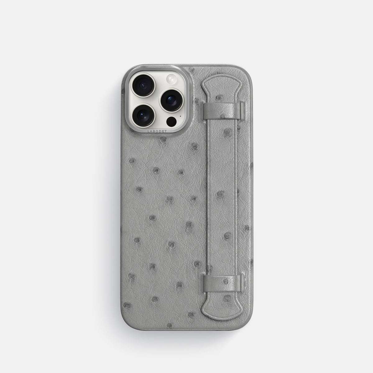 Silver iPhone 16 Pro Handle Case Ostrich with Steel Metal -1 | Silver-Steel