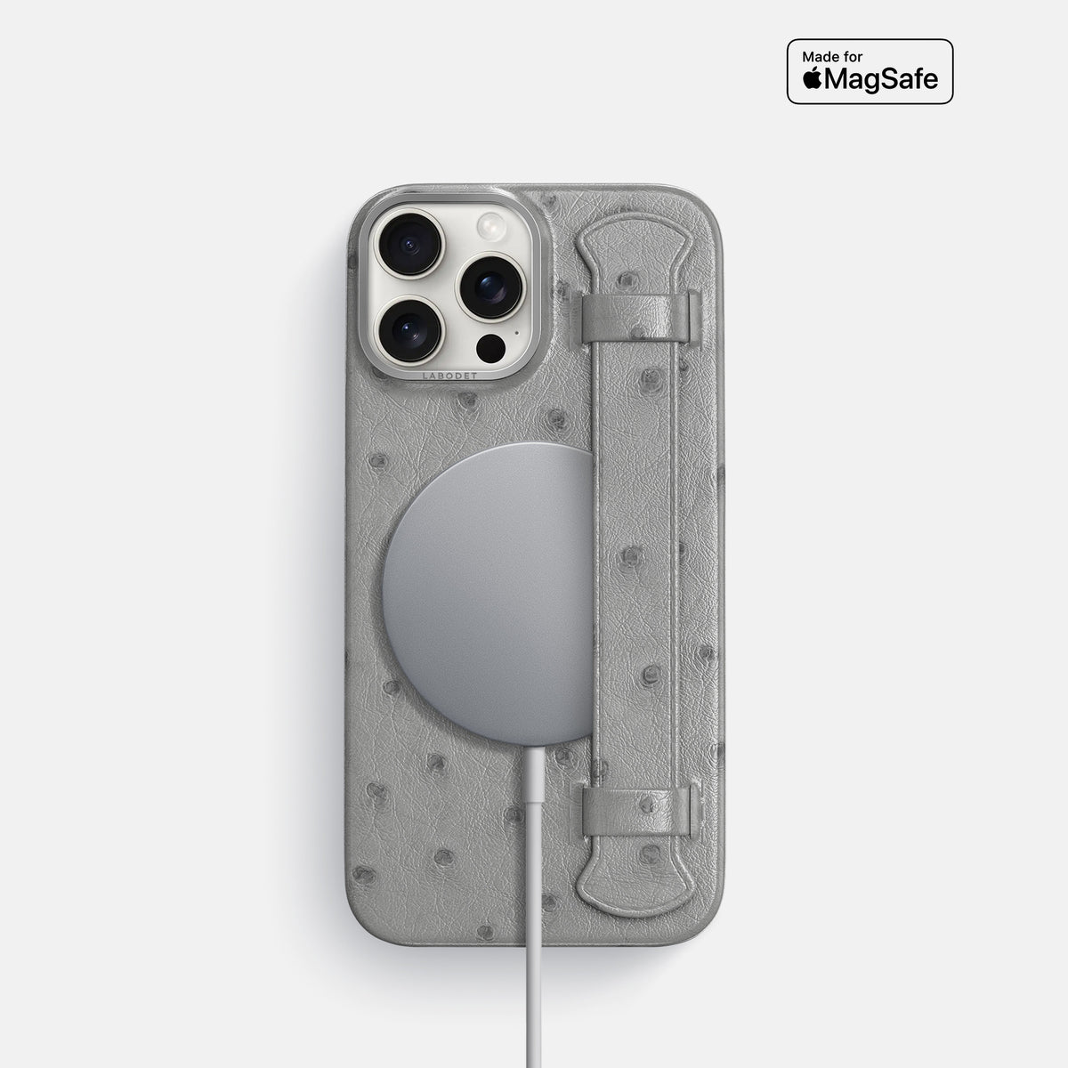 Silver iPhone 16 Pro Handle Case Ostrich with Steel Metal -5 | Silver-Steel