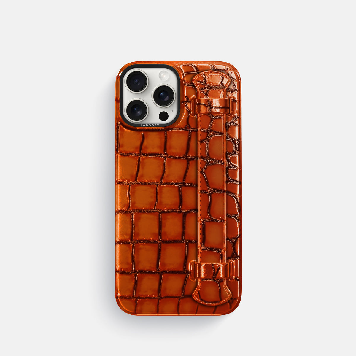 Clay-Court iPhone 16 Pro Handle Case Patina Alligator with Black Metal -1 | Clay-Court-Black