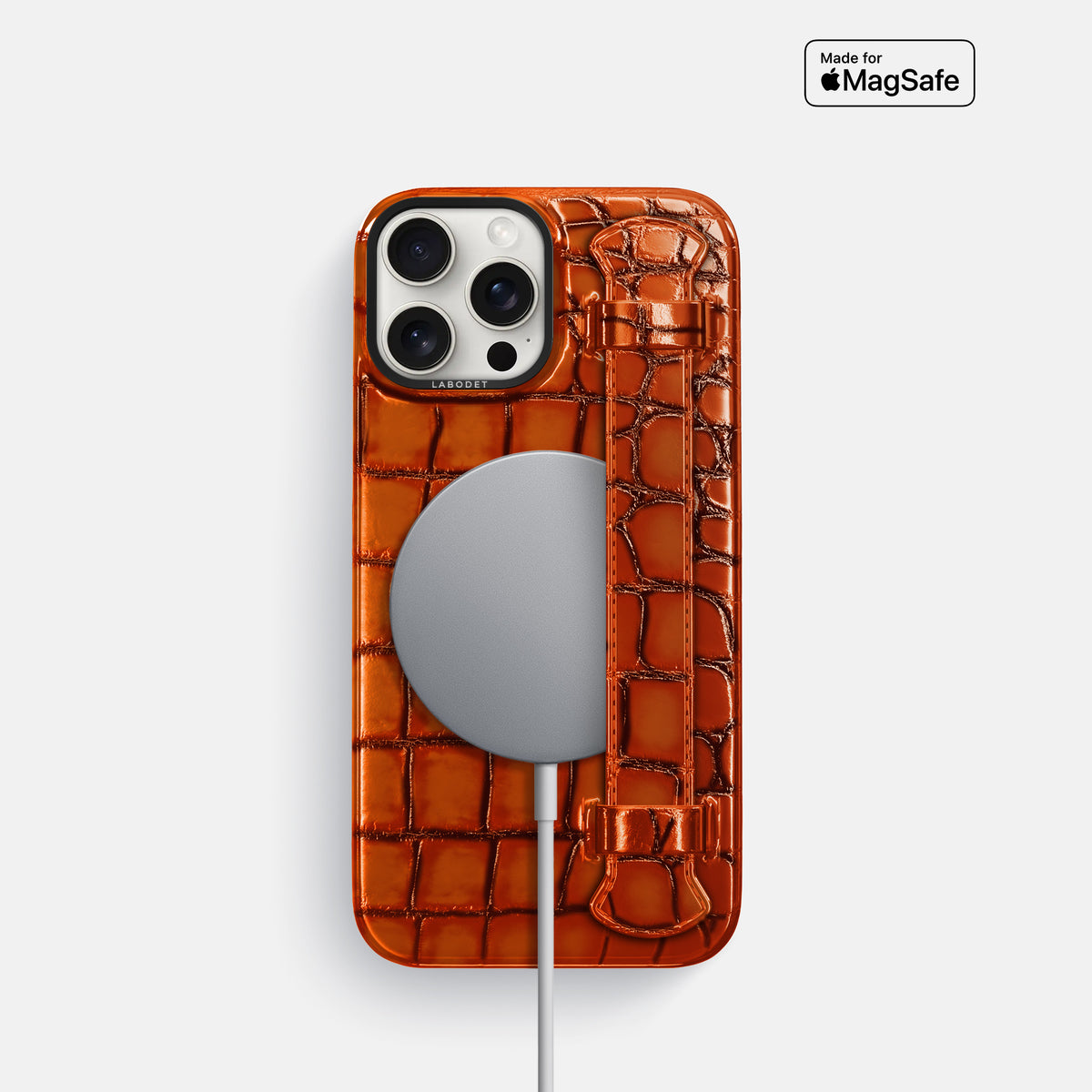 Clay-Court iPhone 16 Pro Handle Case Patina Alligator with Black Metal -5 | Clay-Court-Black