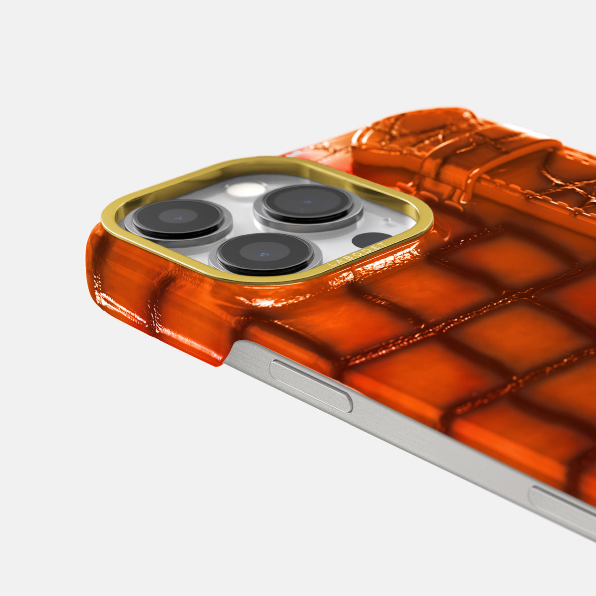 Clay-Court iPhone 16 Pro Handle Case Patina Alligator with Gold Metal -6 | Clay-Court-Gold
