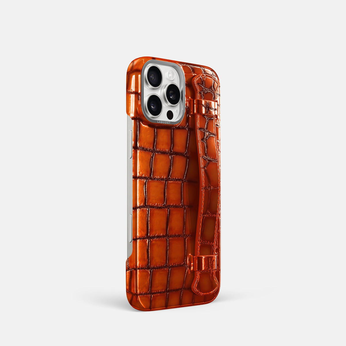 Clay-Court iPhone 16 Pro Handle Case Patina Alligator with Steel Metal -2 | Clay-Court-Steel