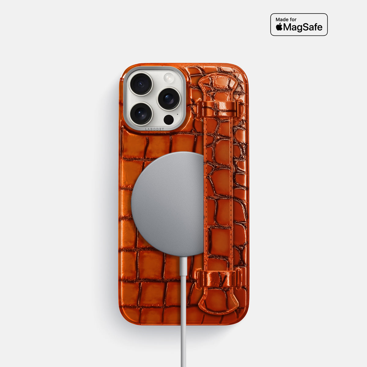 Clay-Court iPhone 16 Pro Handle Case Patina Alligator with Steel Metal -5 | Clay-Court-Steel