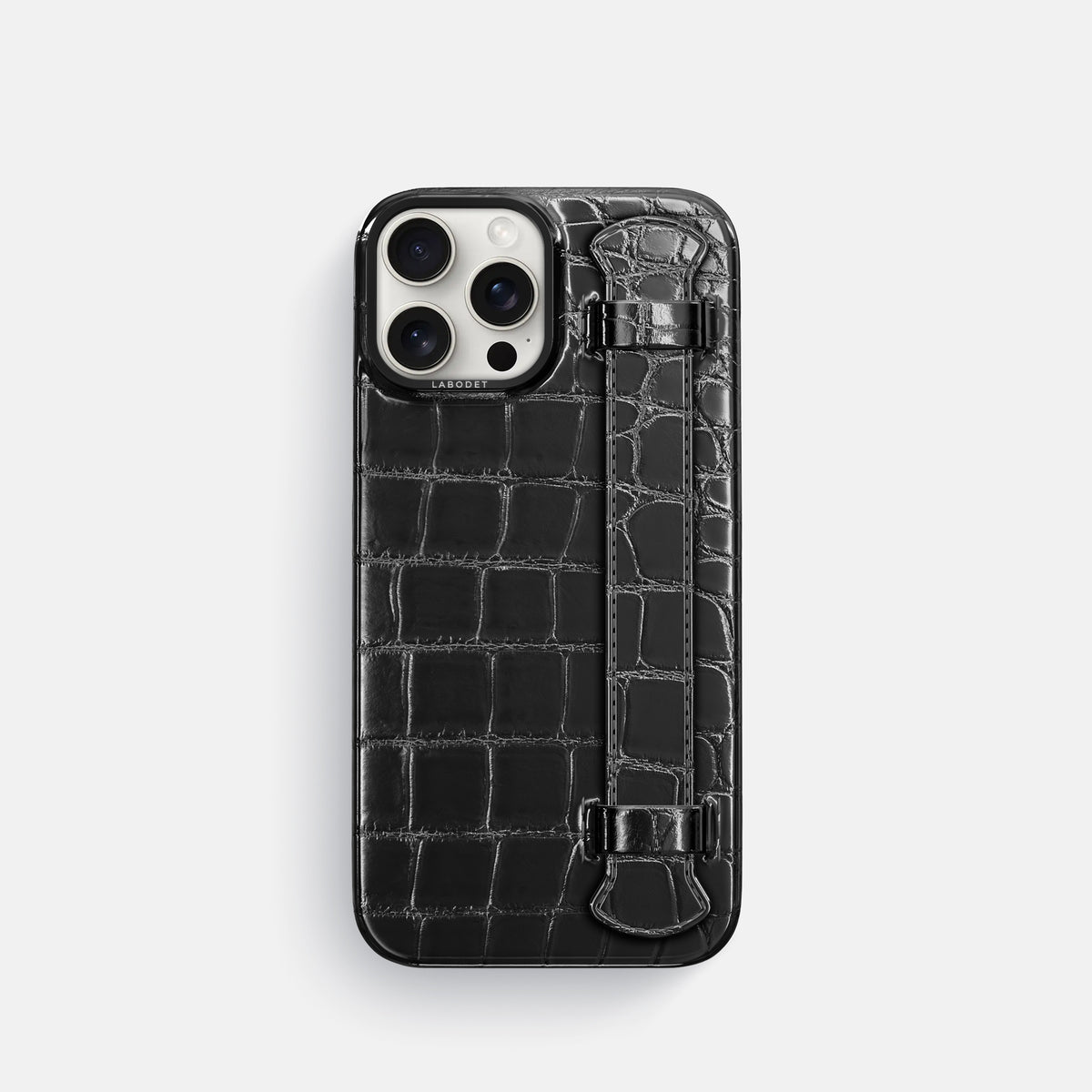 Havana-Black iPhone 16 Pro Handle Case Patina Alligator with Black Metal -1 | Havana-Black-Black