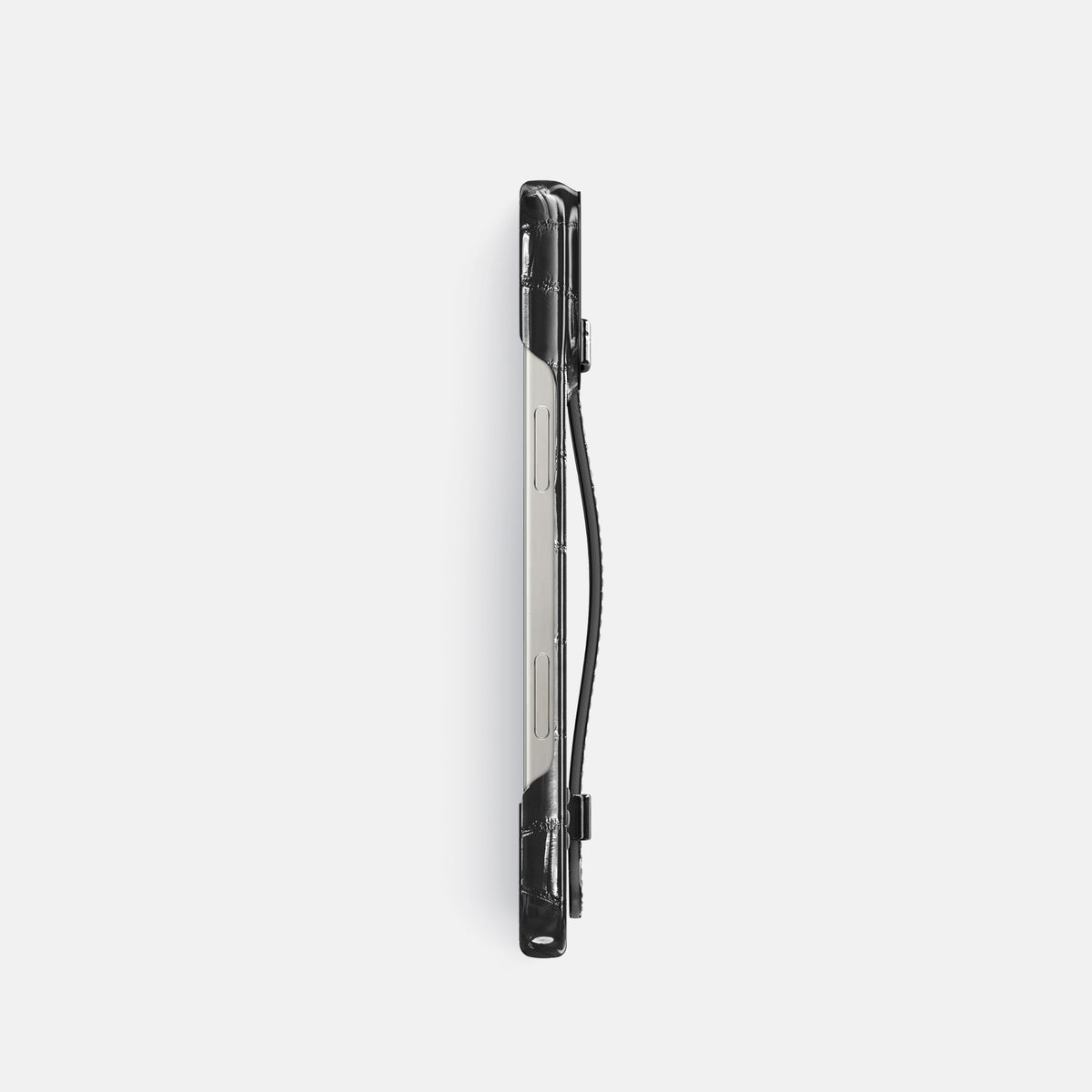 Havana-Black iPhone 16 Pro Handle Case Patina Alligator with Black Metal -3 | Havana-Black-Black