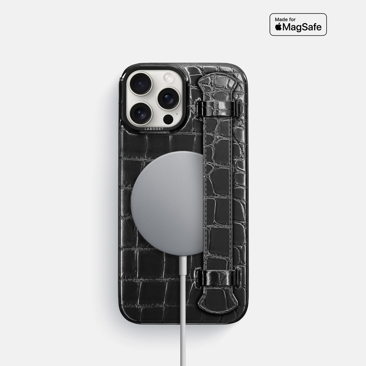 Havana-Black iPhone 16 Pro Handle Case Patina Alligator with Black Metal -5 | Havana-Black-Black