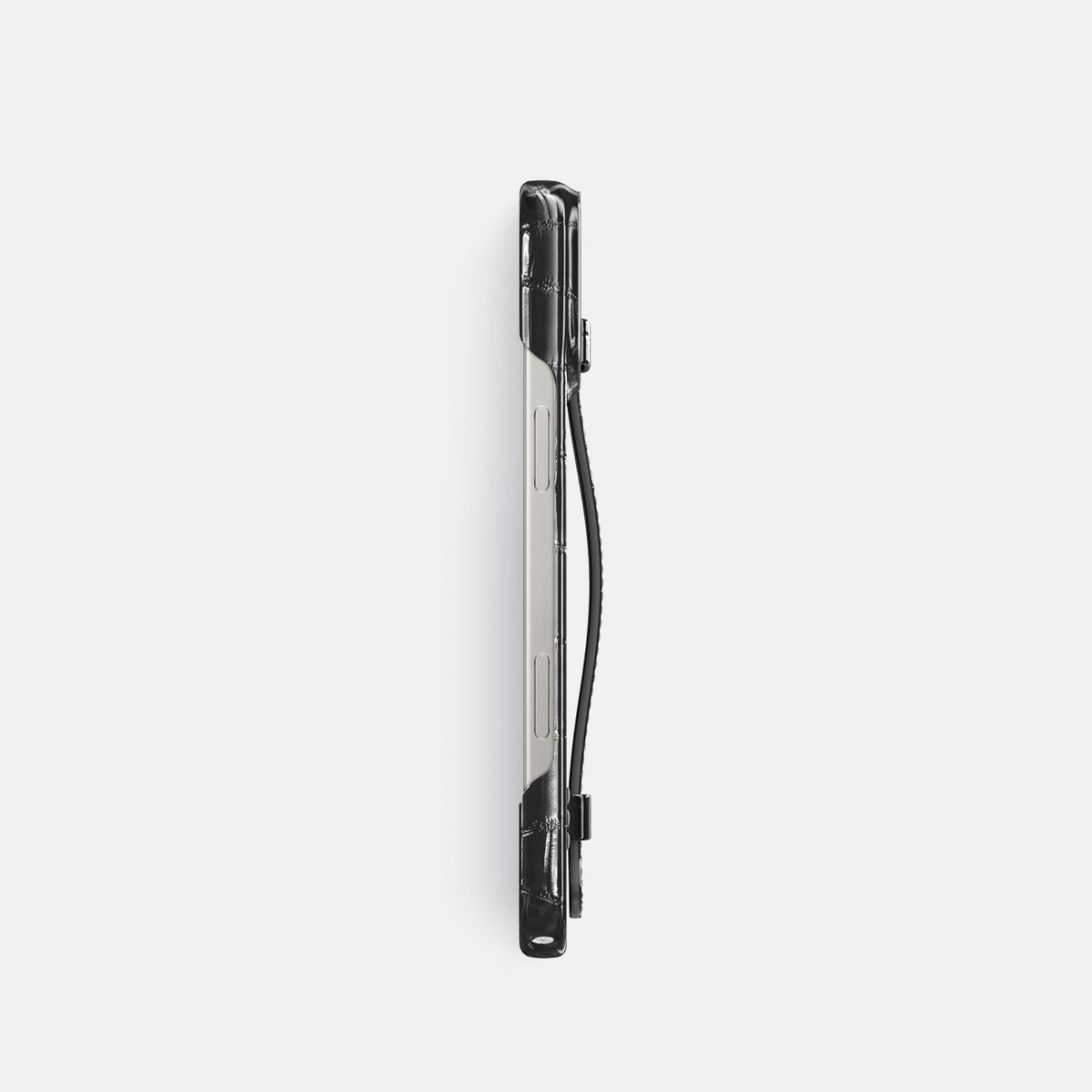 Havana-Black iPhone 16 Pro Handle Case Patina Alligator with Steel Metal -3 | Havana-Black-Steel