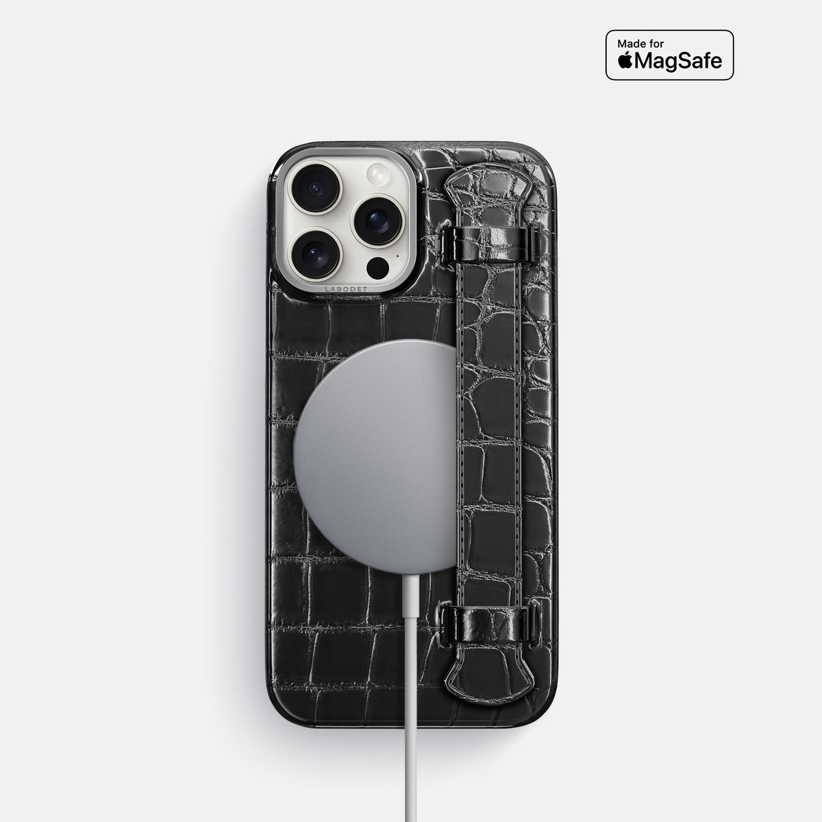 Havana-Black iPhone 16 Pro Handle Case Patina Alligator with Steel Metal -5 | Havana-Black-Steel