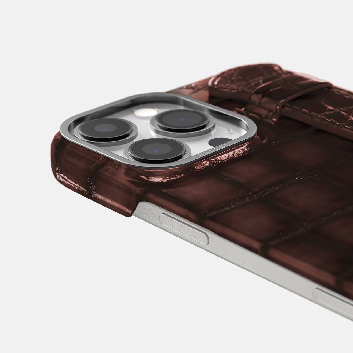Grape-Wine iPhone 16 Pro Handle Case Patina Alligator with Steel Metal -6 | Grape-Wine-Steel