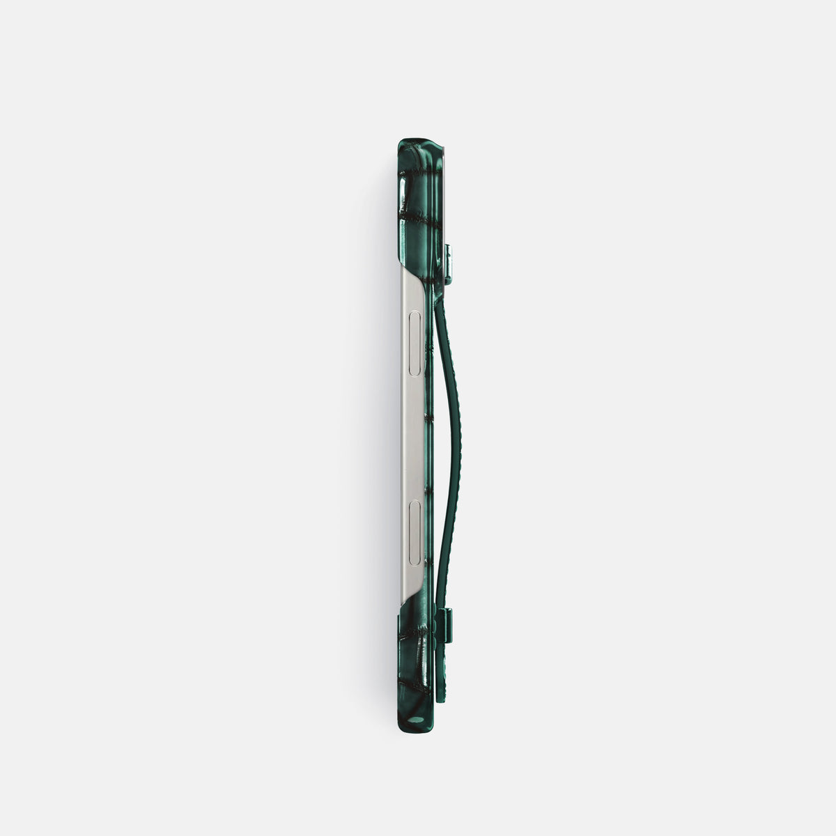 Green iPhone 16 Pro Handle Case Patina Alligator with Steel Metal -3 | Green-Steel